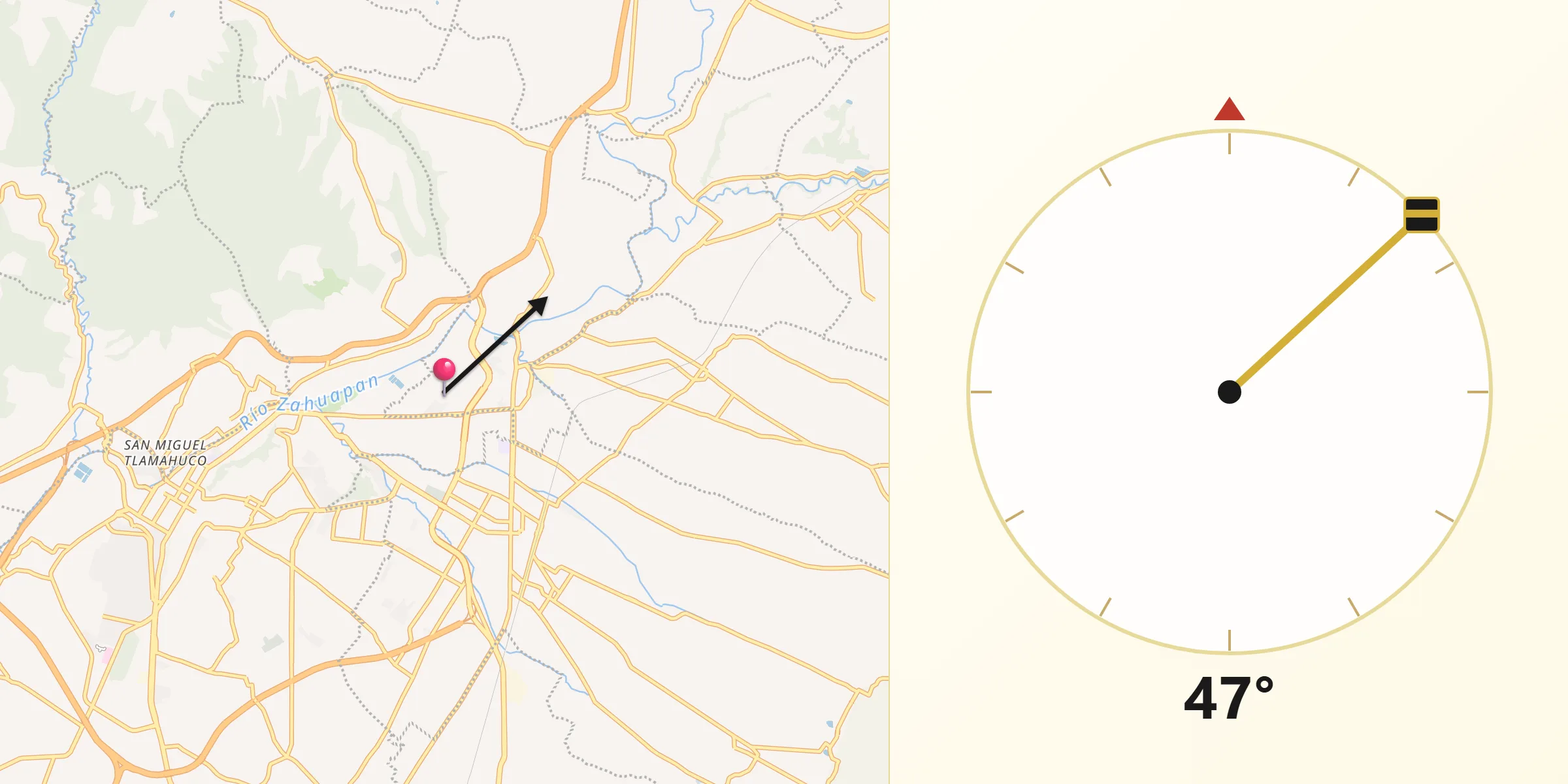 Dirección de la Qibla desde Tlatempan