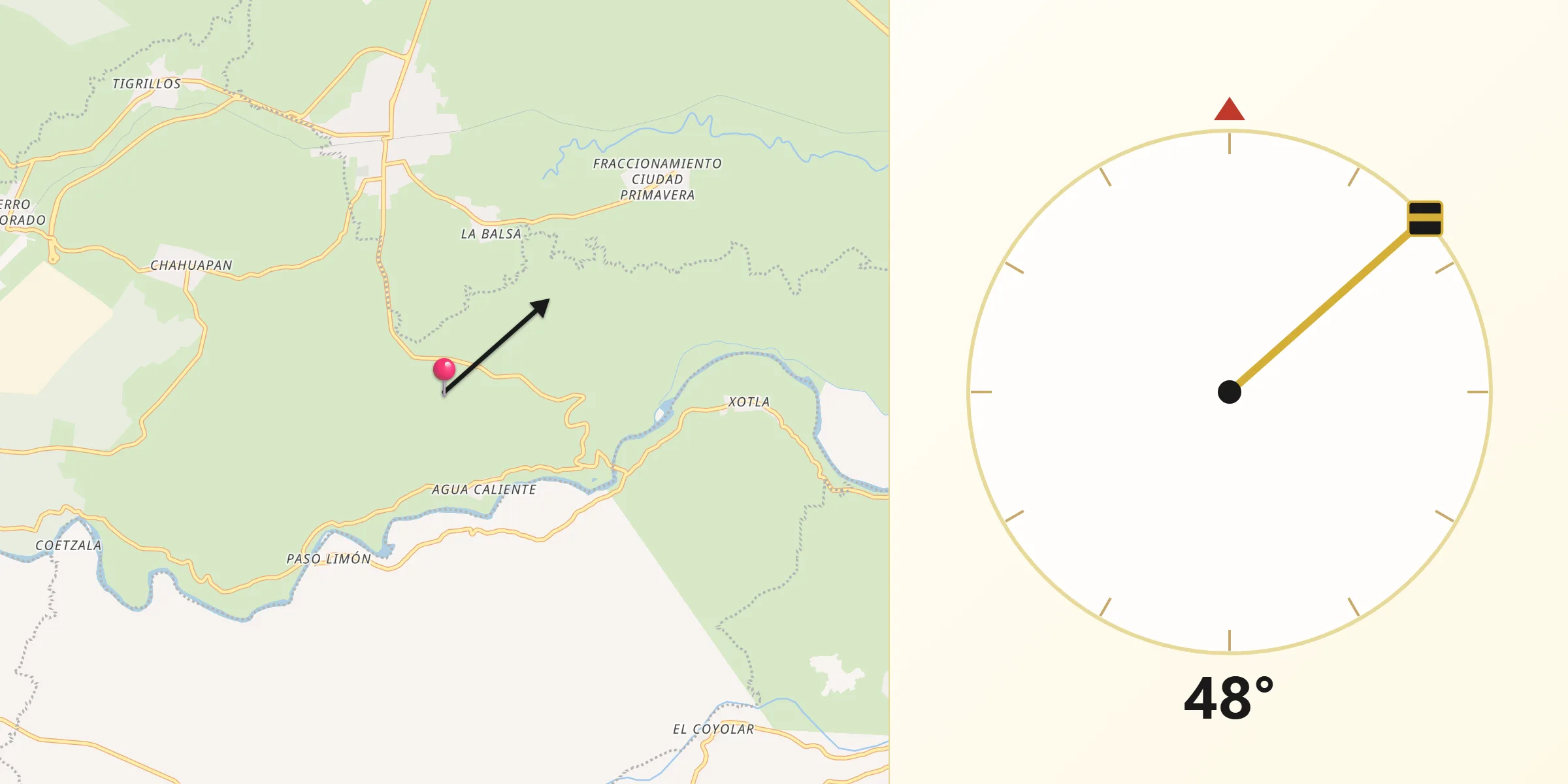 Dirección de la Qibla desde Apazapan