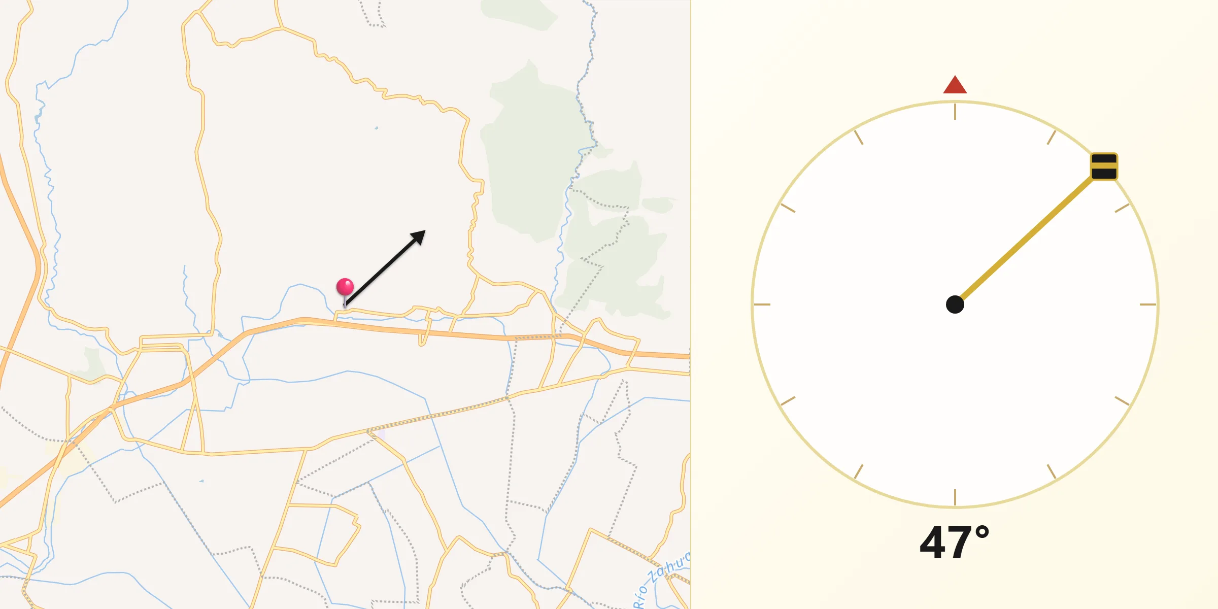 Dirección de la Qibla desde Santa Cruz el Porvenir