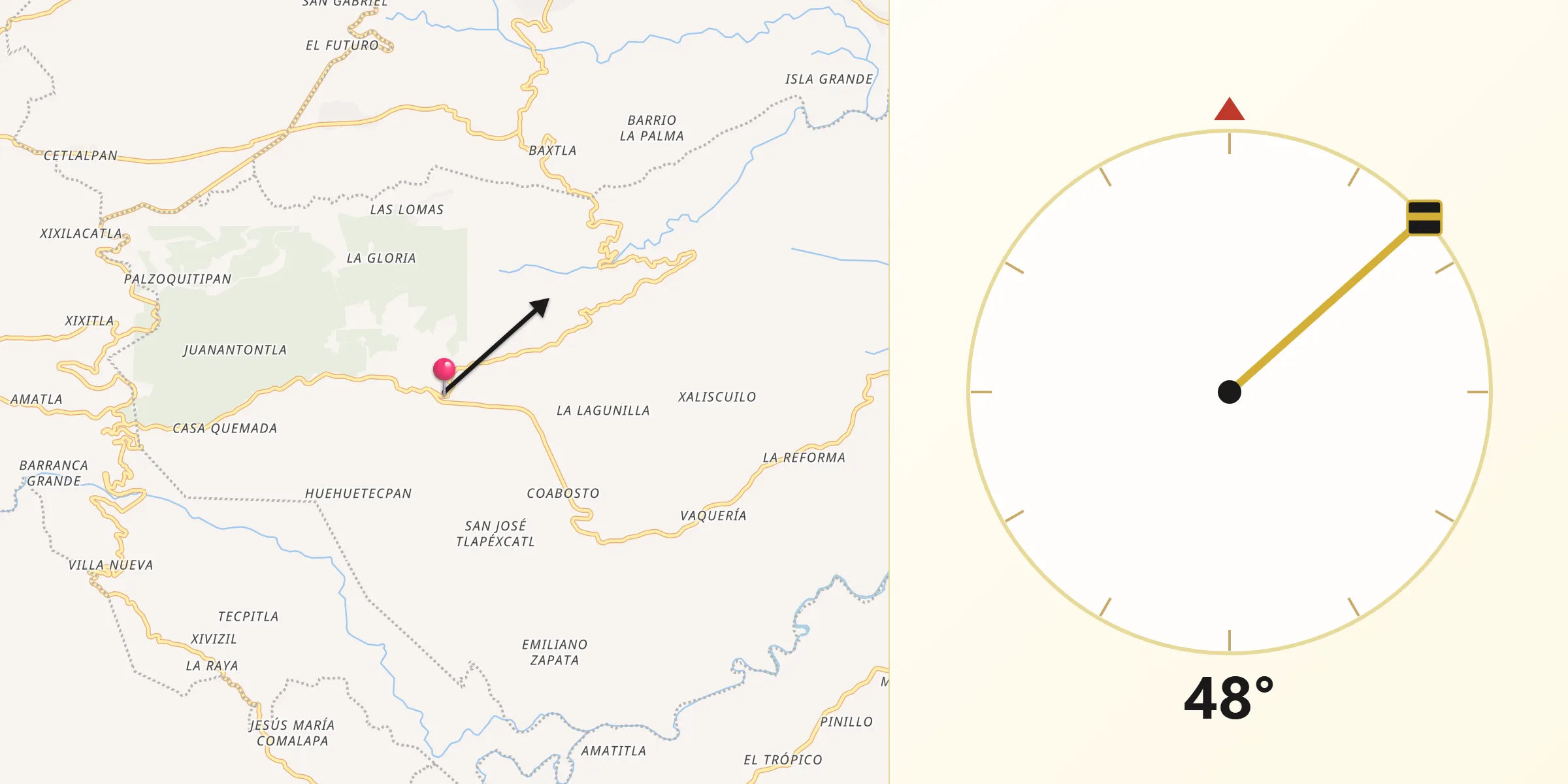 Dirección de la Qibla desde Cosautlán