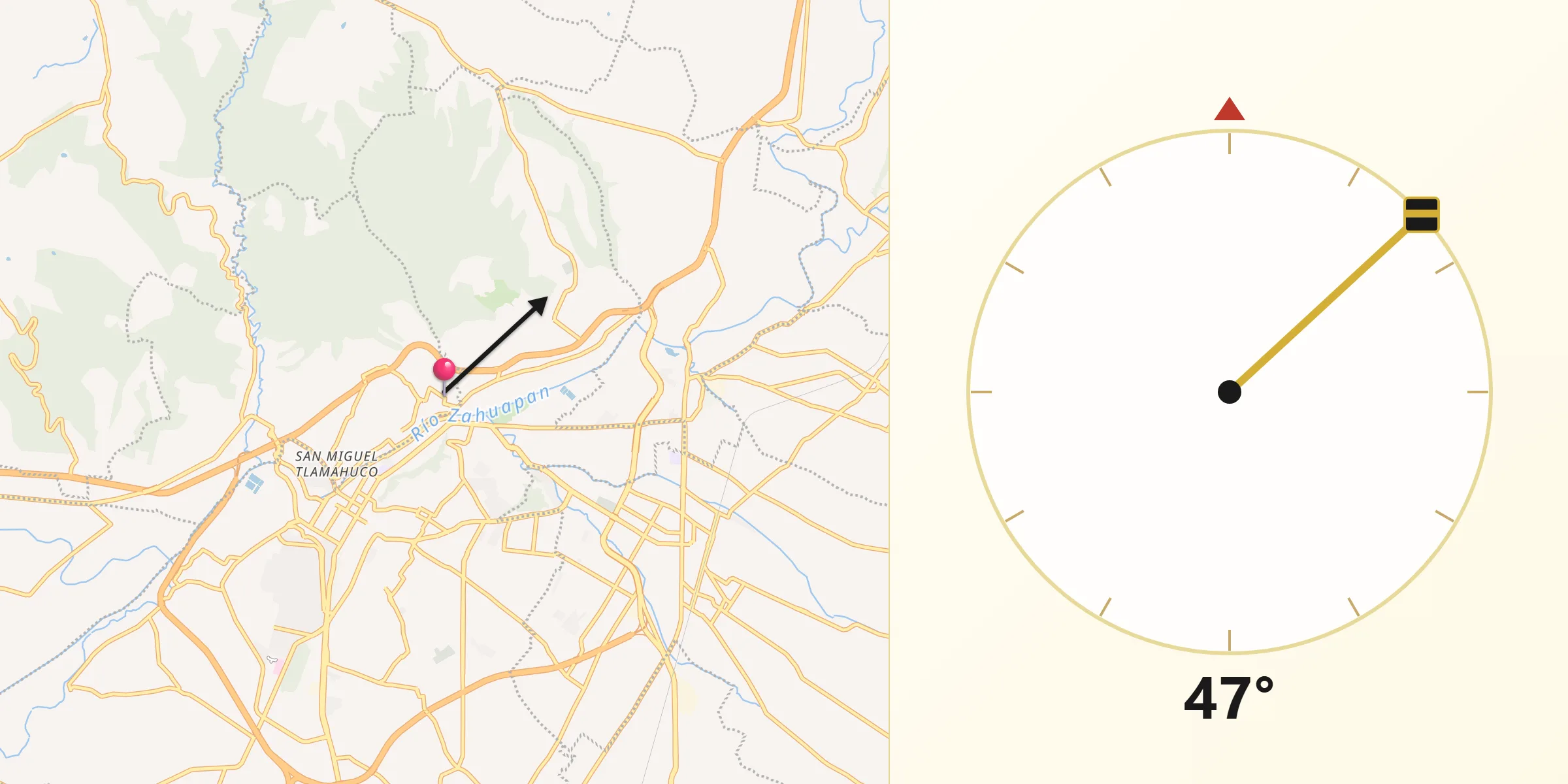 Dirección de la Qibla desde La Candelaria Teotlalpan