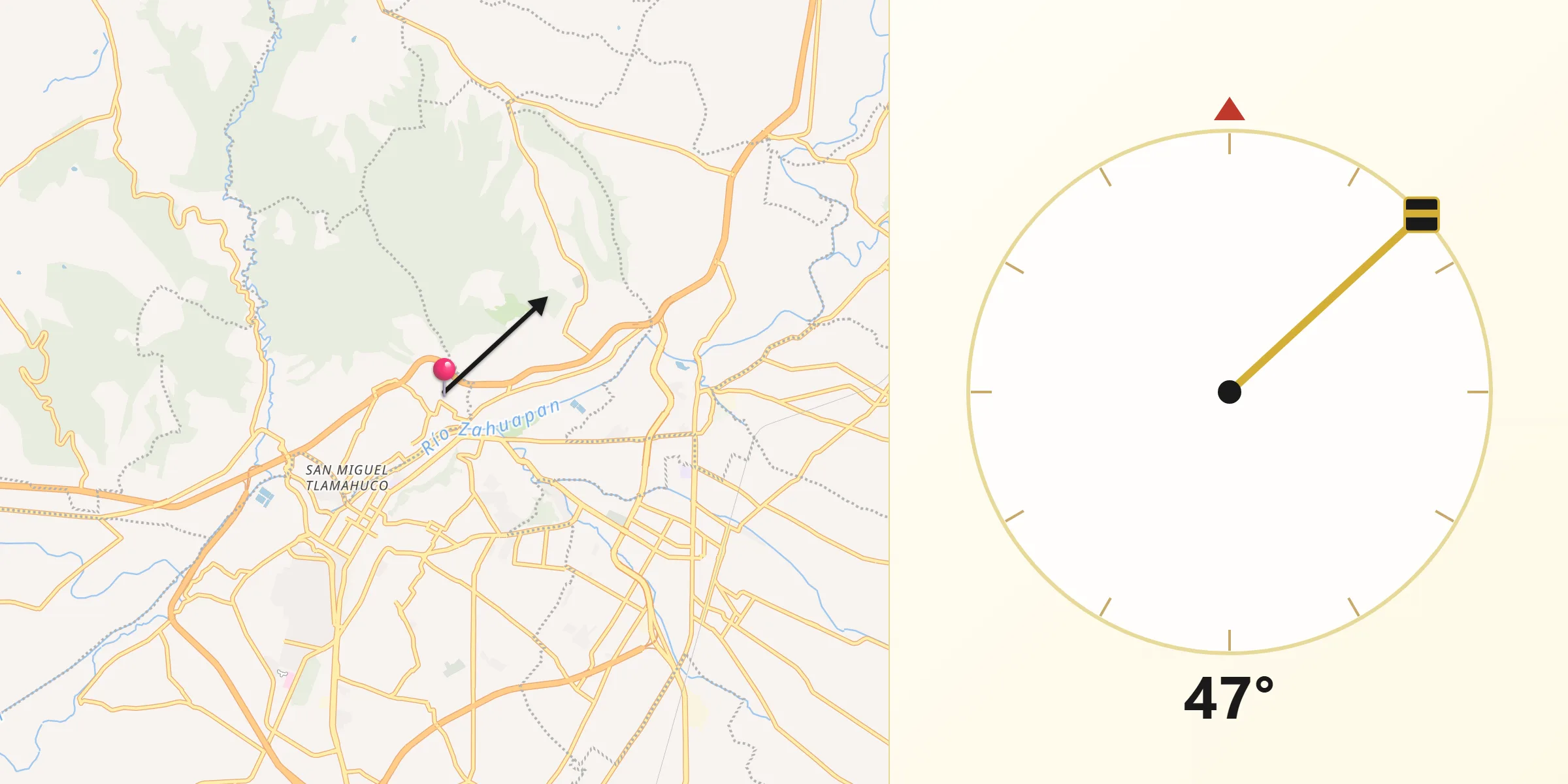 Dirección de la Qibla desde Santiago Tepeticpac