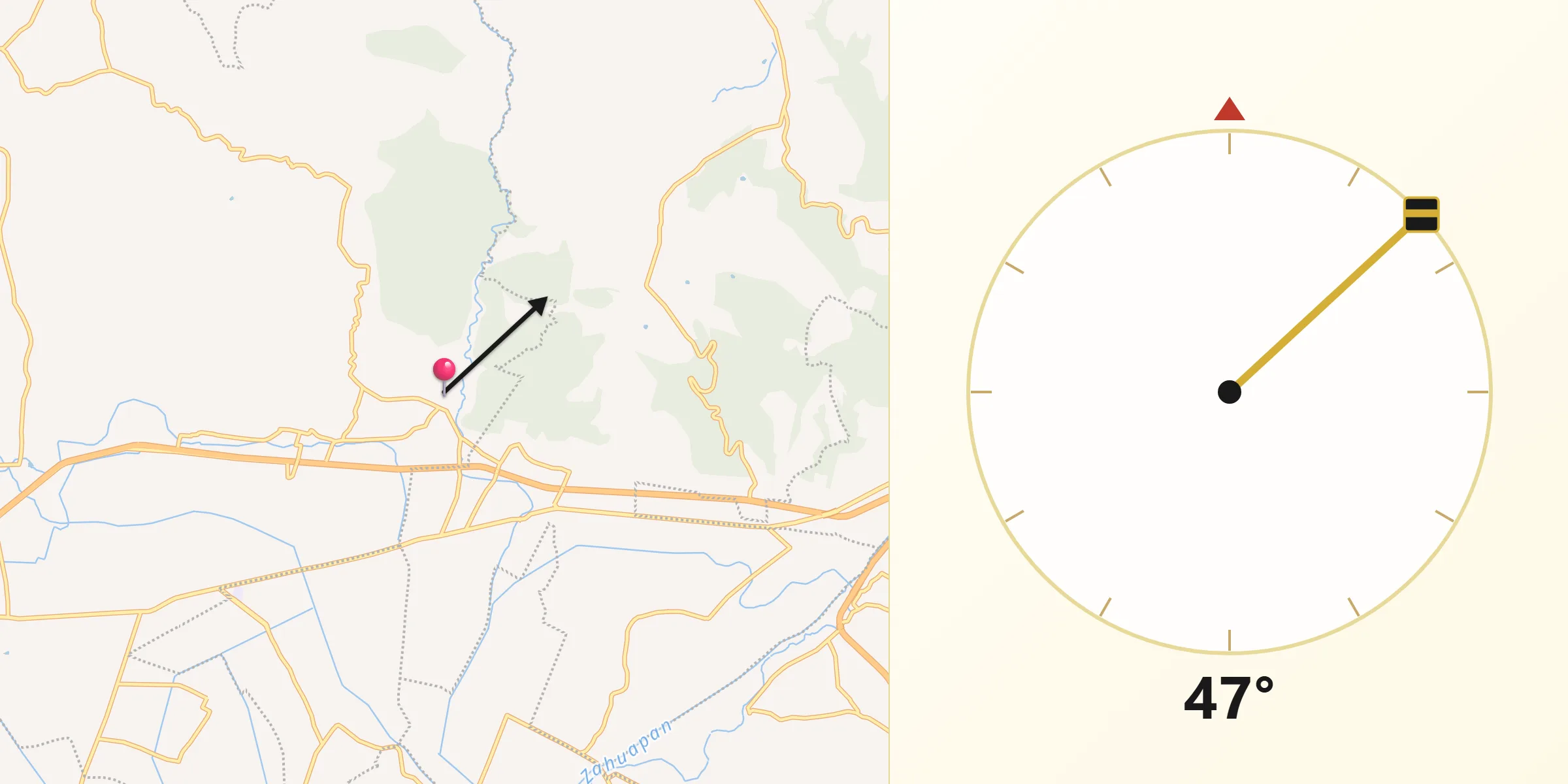 Dirección de la Qibla desde La Trinidad Tenexyecac