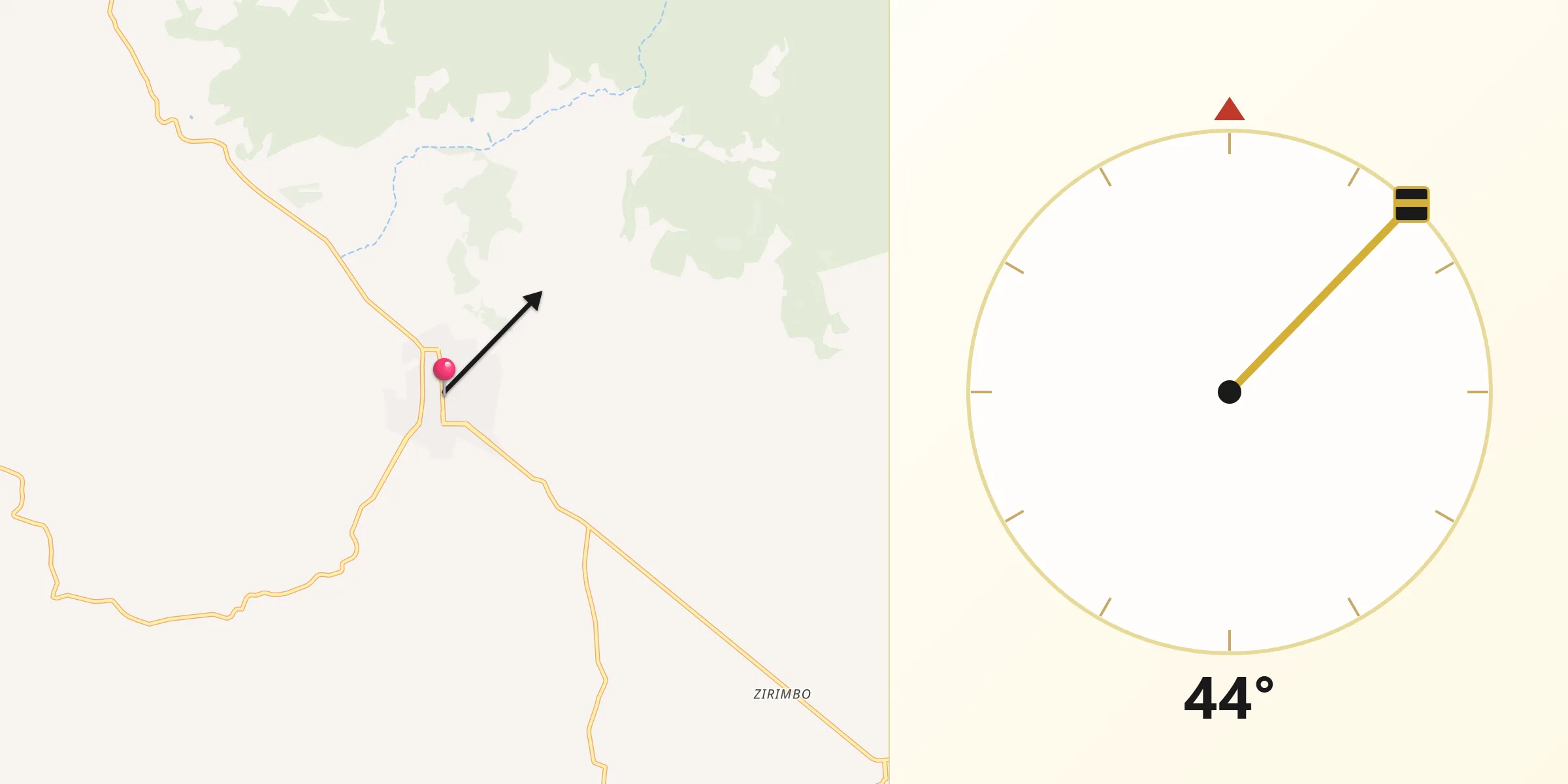 Dirección de la Qibla desde Tancítaro