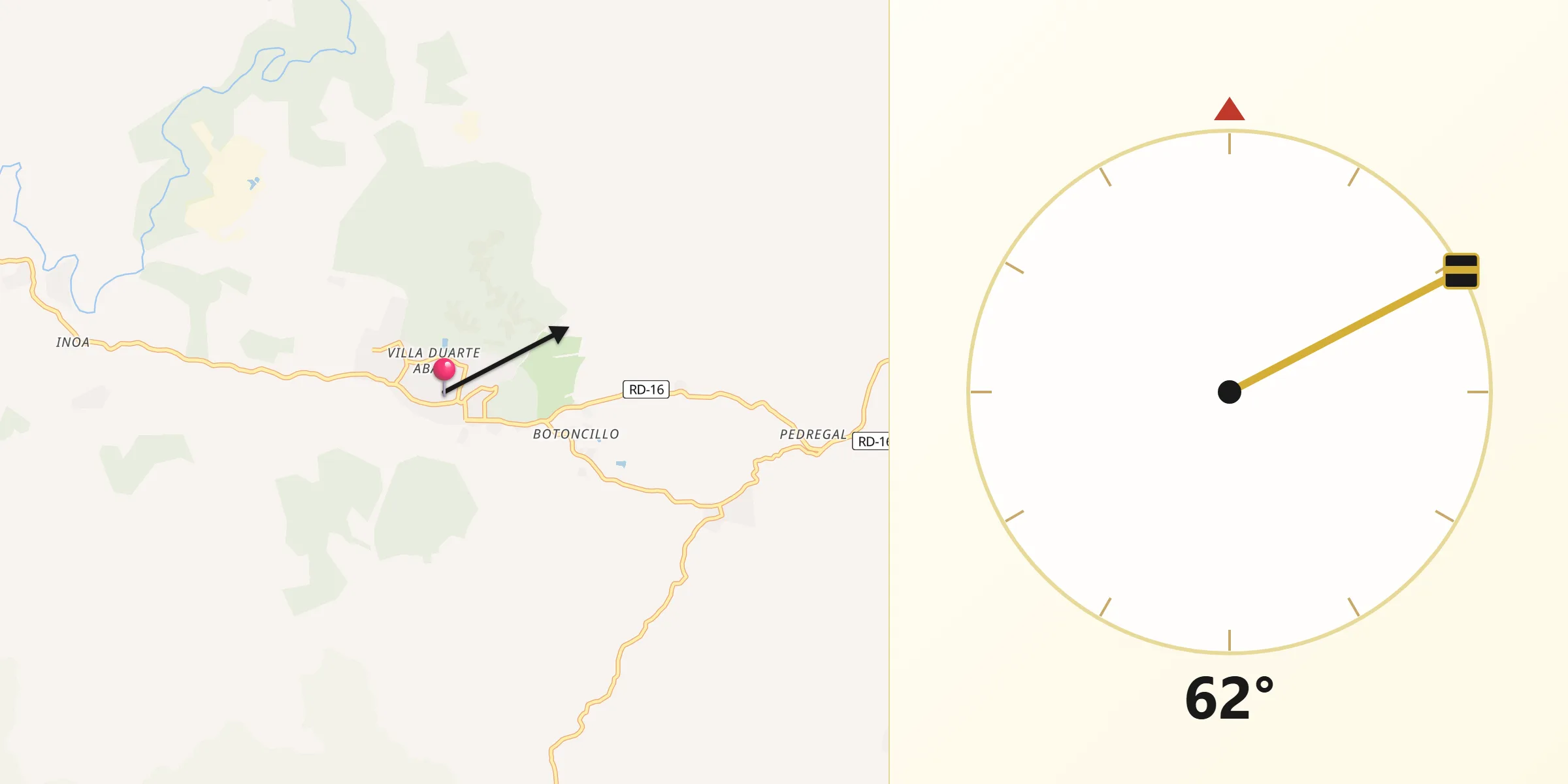 Dirección de la Qibla desde San José de Las Matas