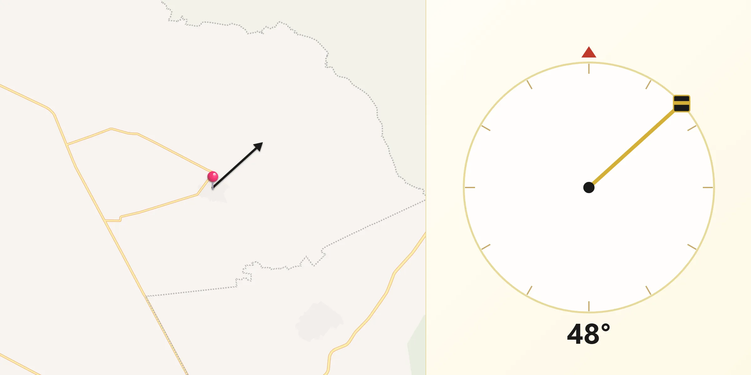 Dirección de la Qibla desde Miravalles