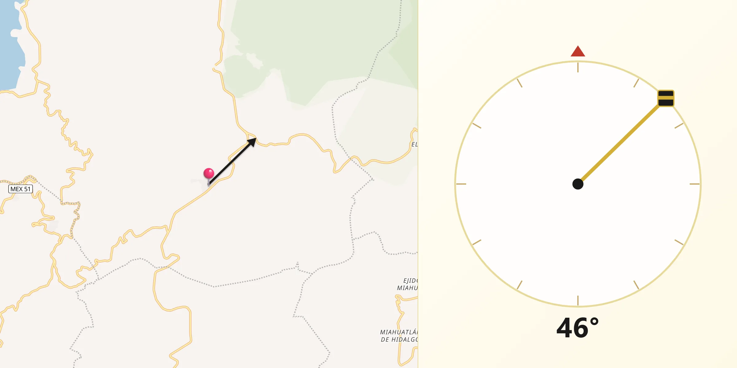 Dirección de la Qibla desde Aputzio de Juárez