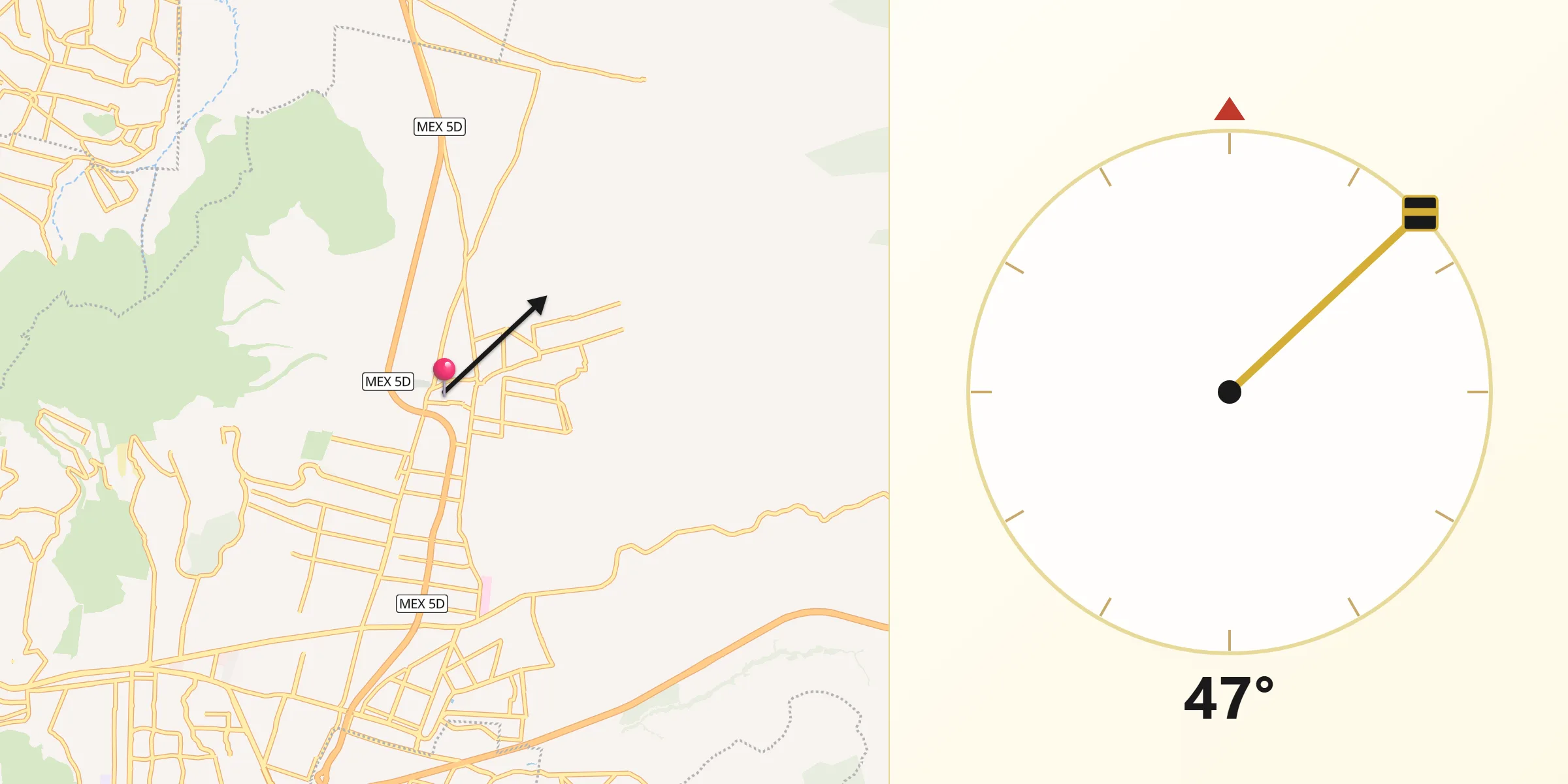 Dirección de la Qibla desde Acuautla