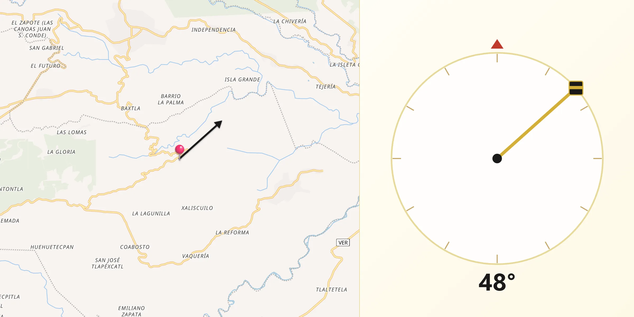 Dirección de la Qibla desde Piedra Parada