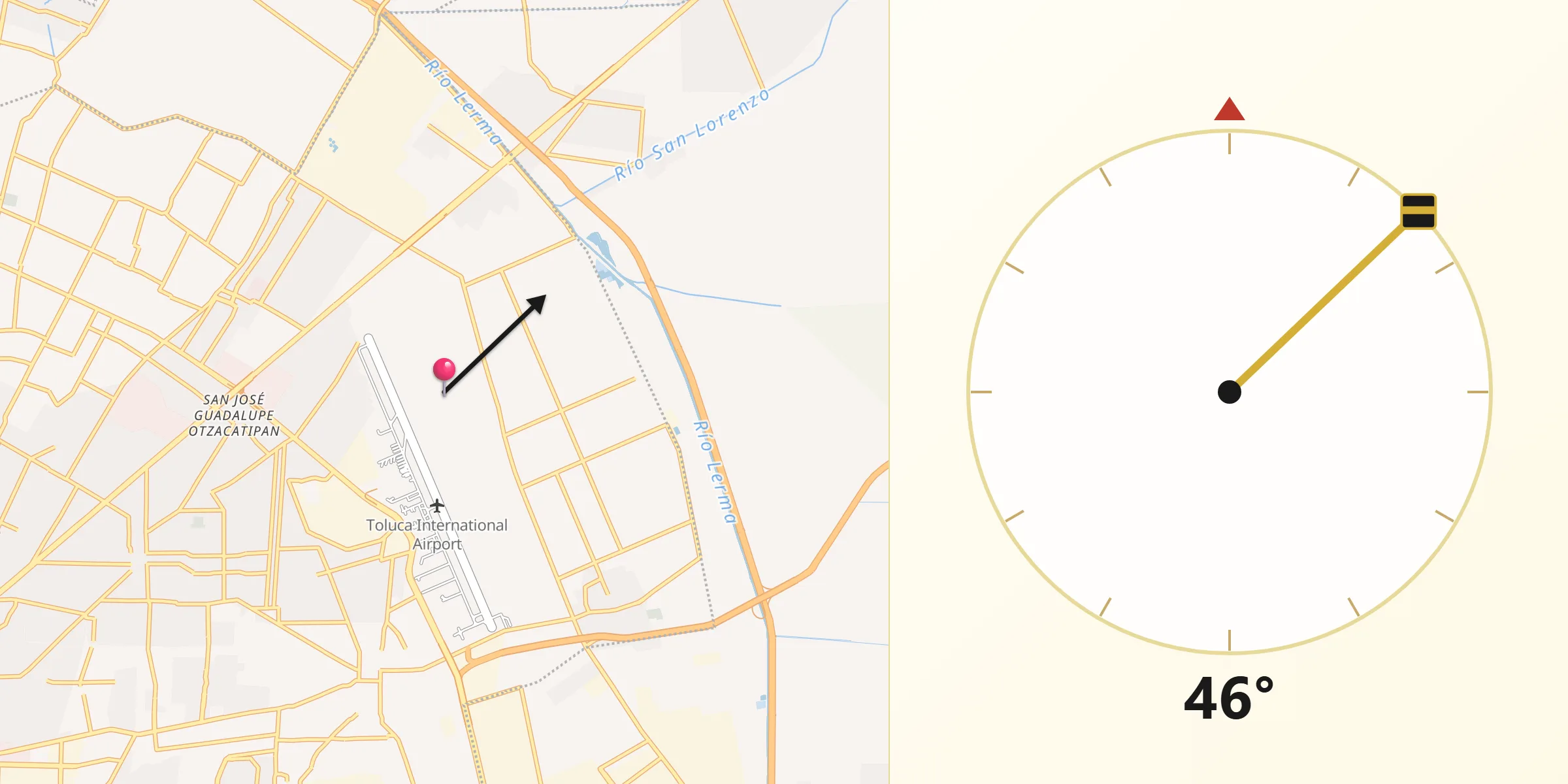 Dirección de la Qibla desde Guadalupe Totoltepec