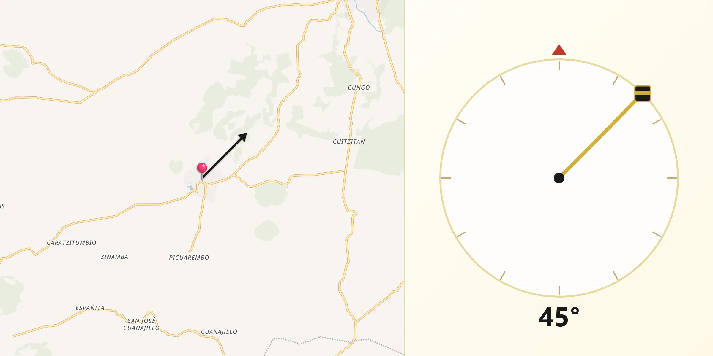 Dirección de la Qibla desde Parahuén