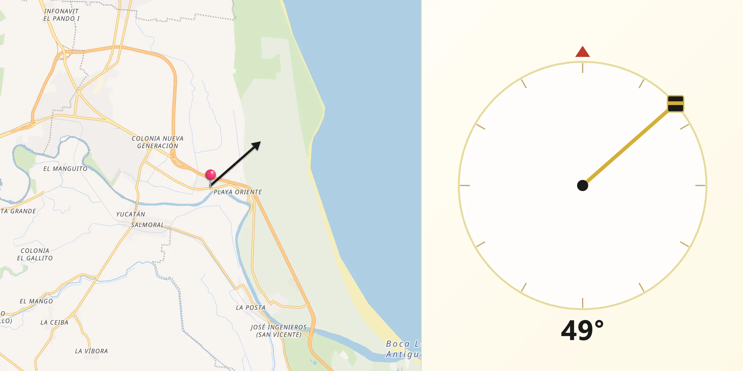 Dirección de la Qibla desde Nicolás Blanco (San Pancho)