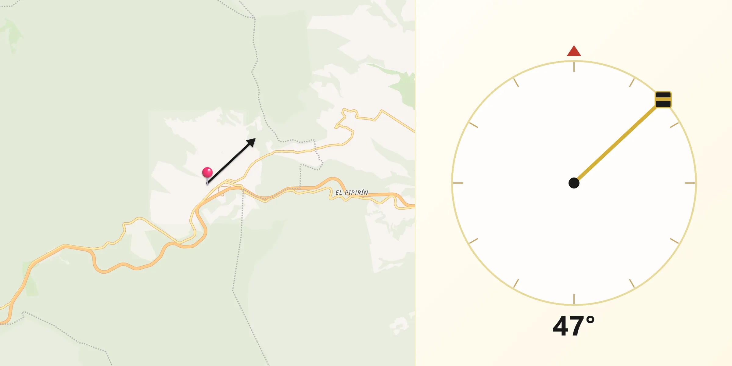 Dirección de la Qibla desde Río Frío de Juárez