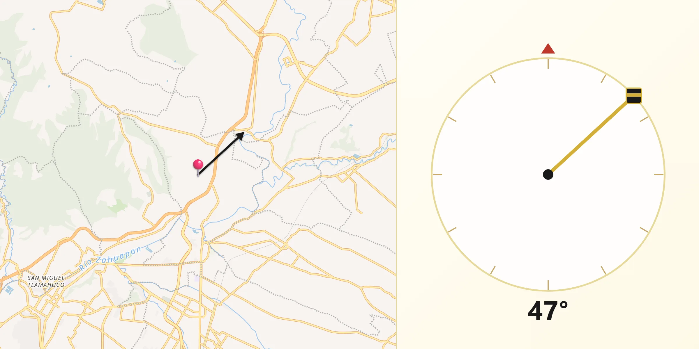Dirección de la Qibla desde San Matías Tepetomatitlán