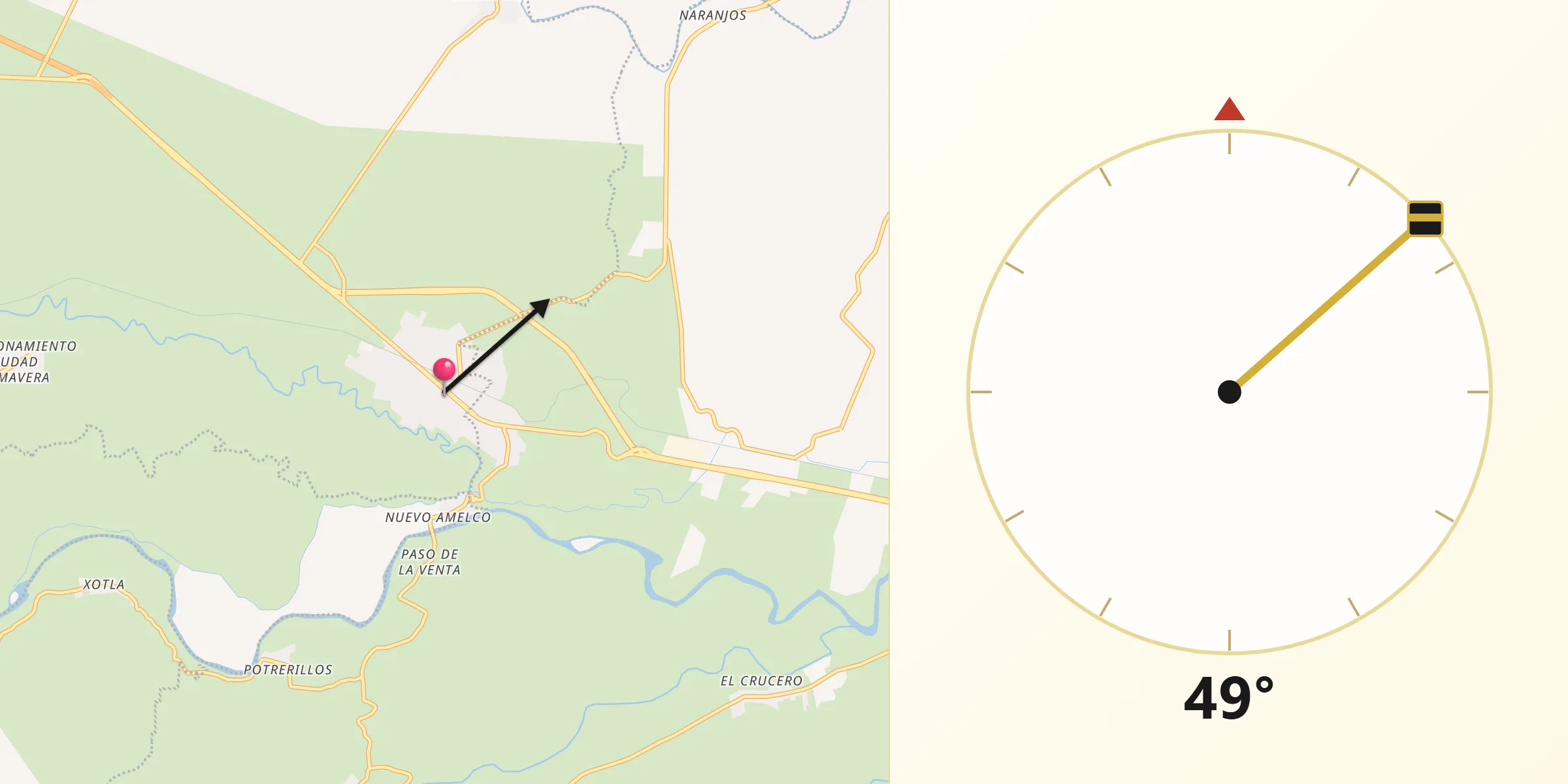 Dirección de la Qibla desde Rinconada