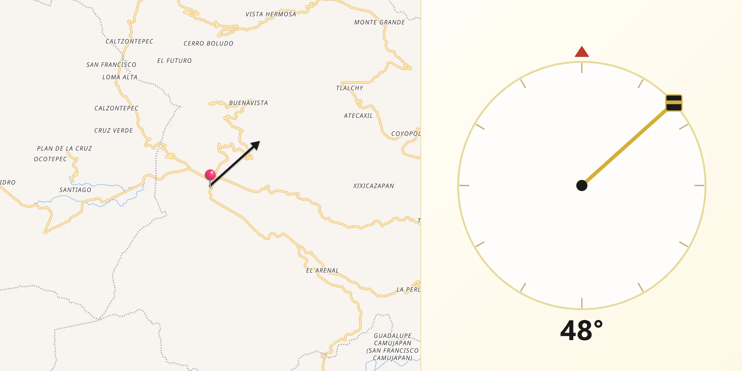 Dirección de la Qibla desde Ixhuacán de los Reyes