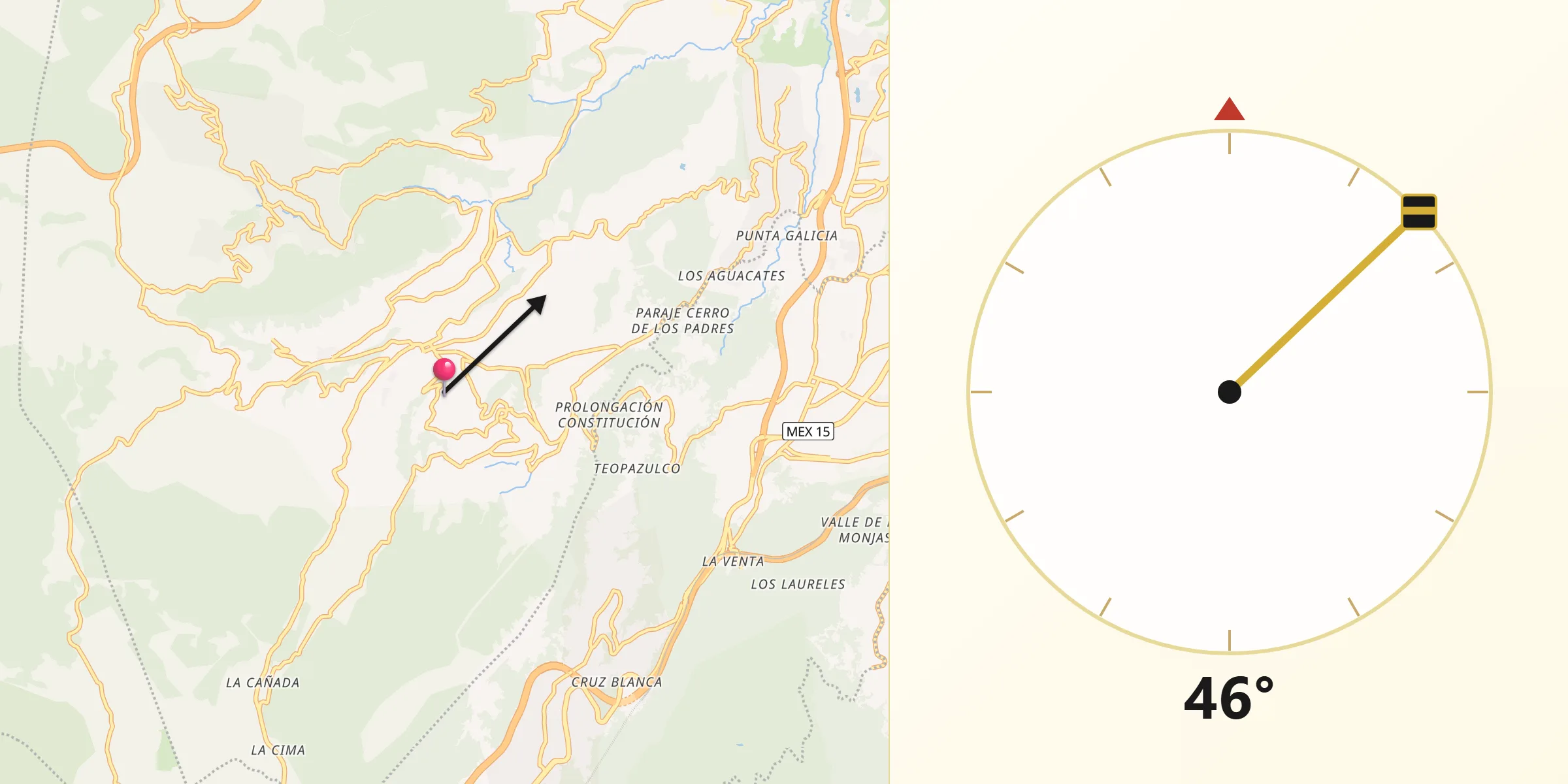 Dirección de la Qibla desde El Cerrito