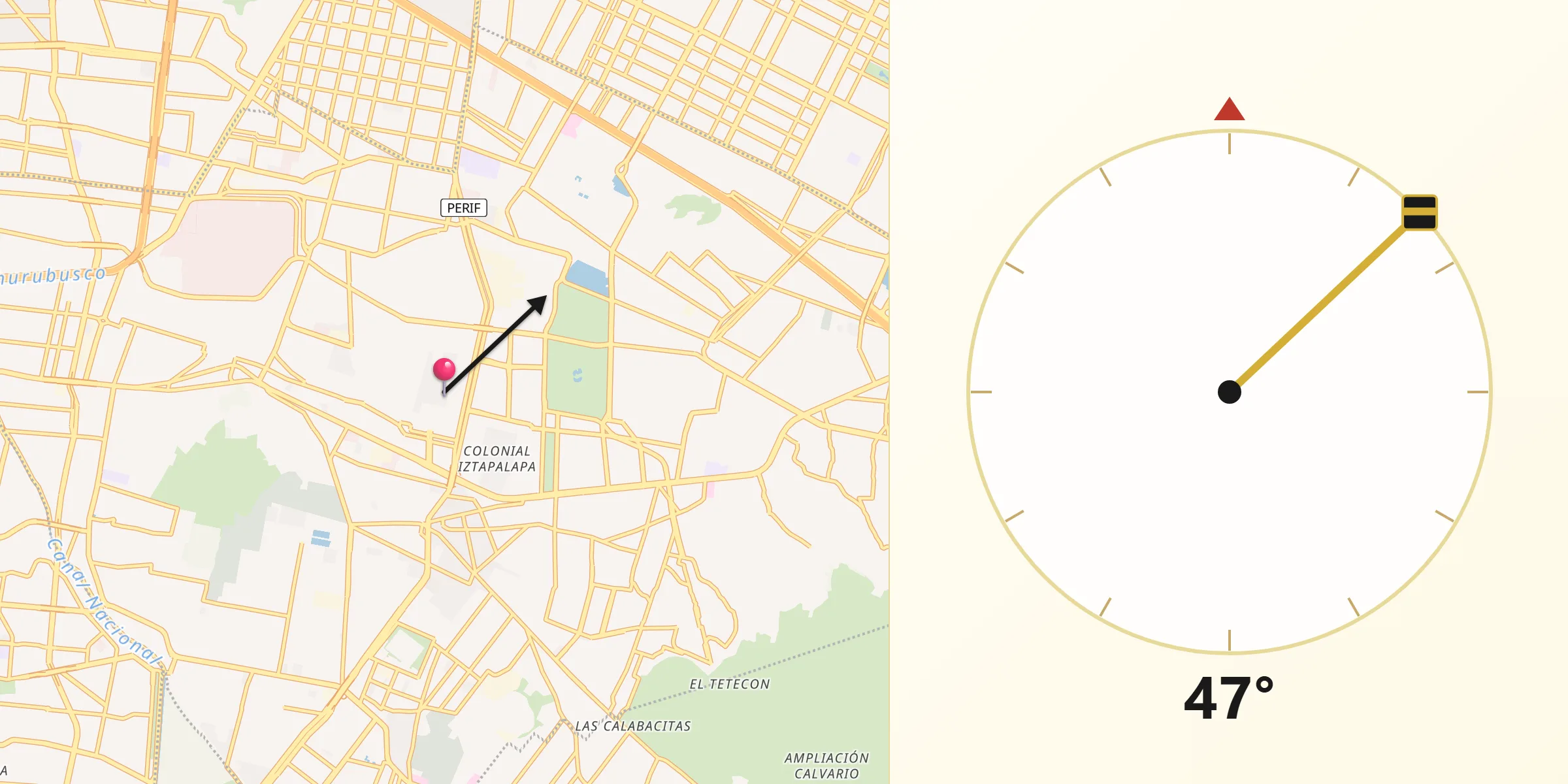Dirección de la Qibla desde Delegación Iztapalapa
