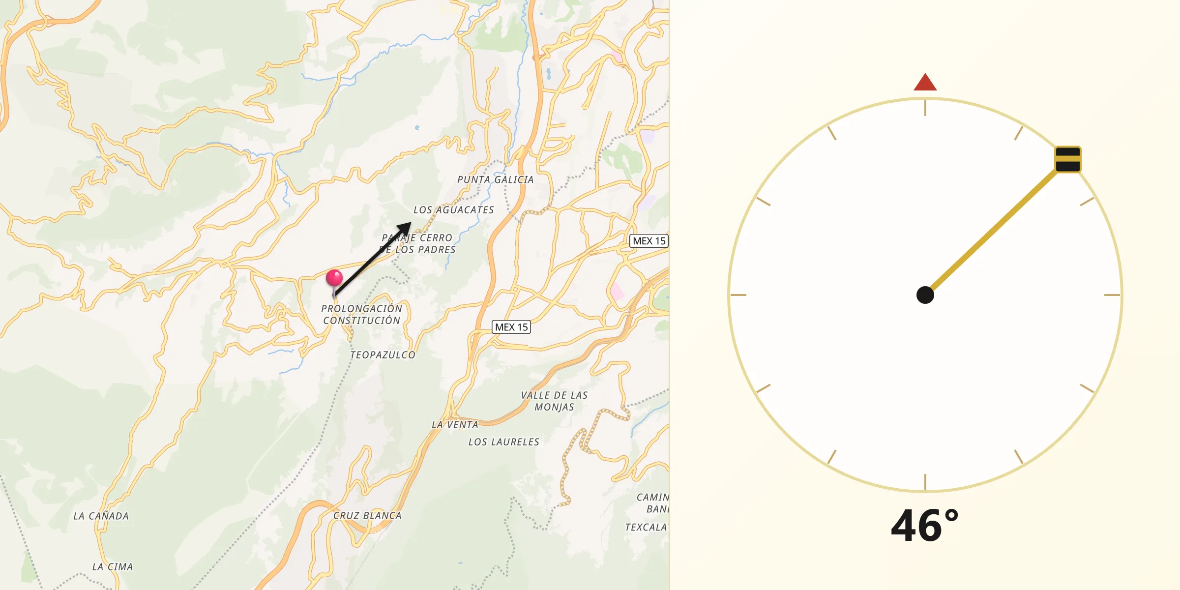 Dirección de la Qibla desde Zacamulpa