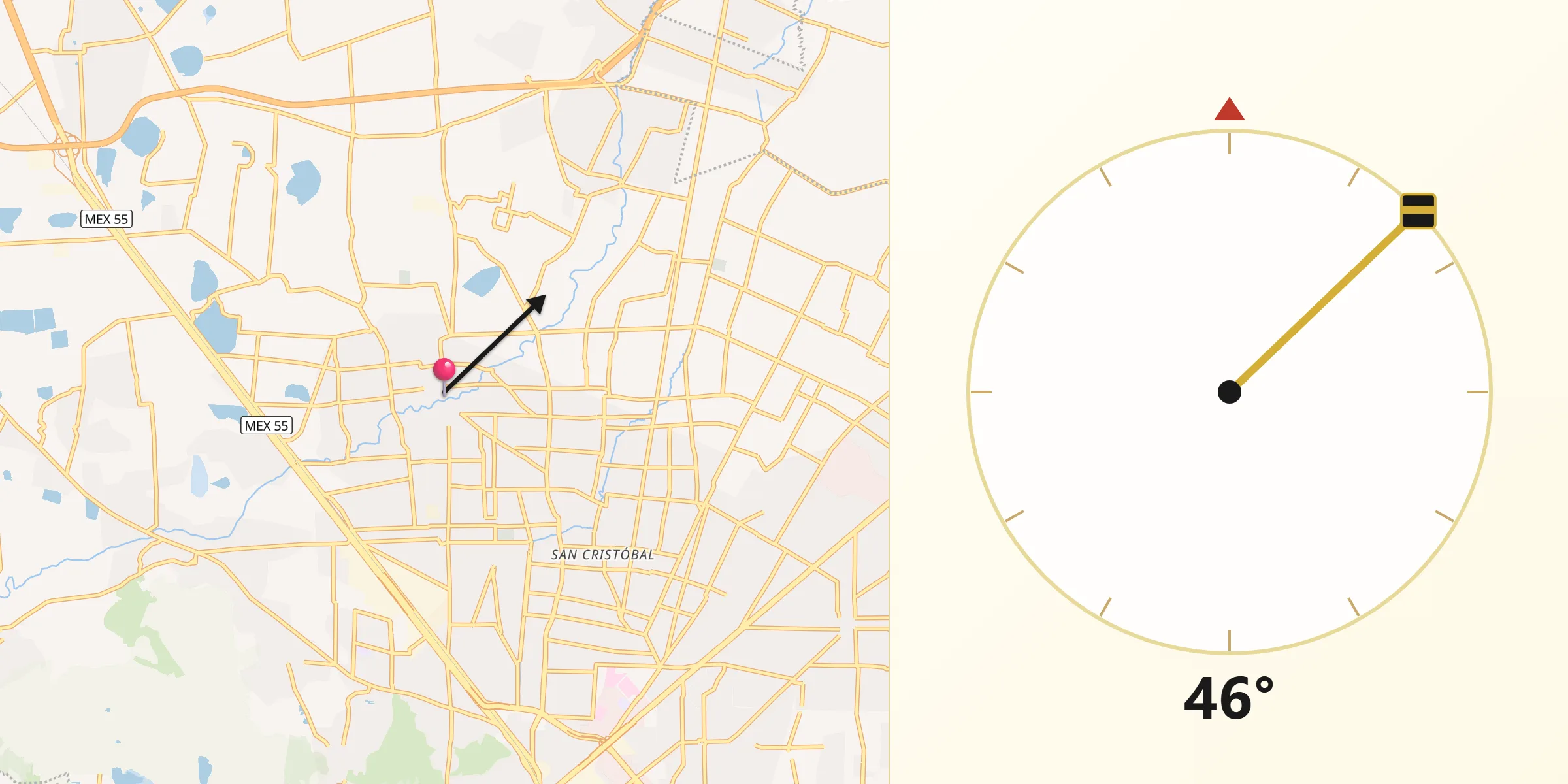 Dirección de la Qibla desde San Pablo Autopan