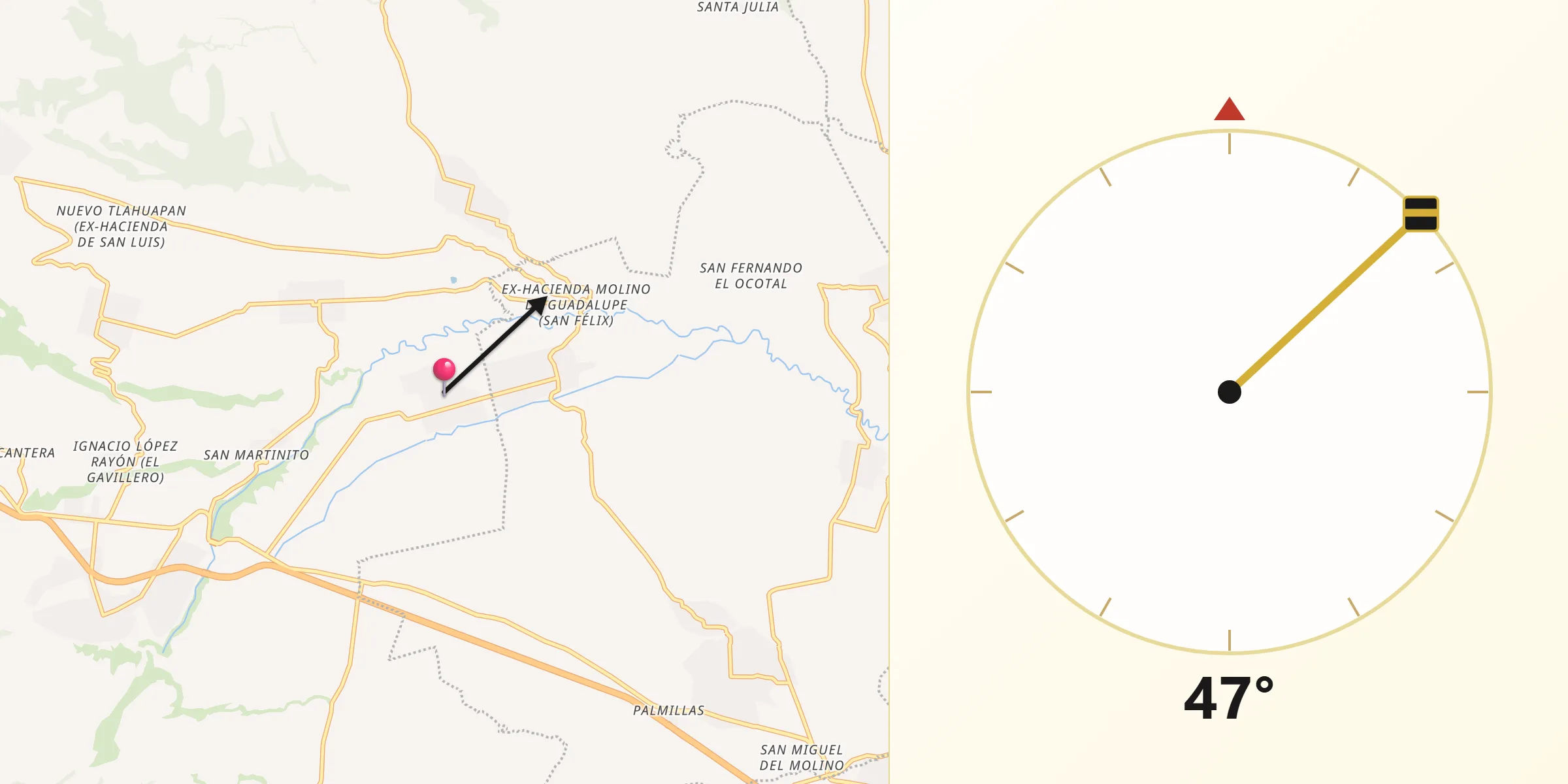 Dirección de la Qibla desde Guadalupe Zaragoza