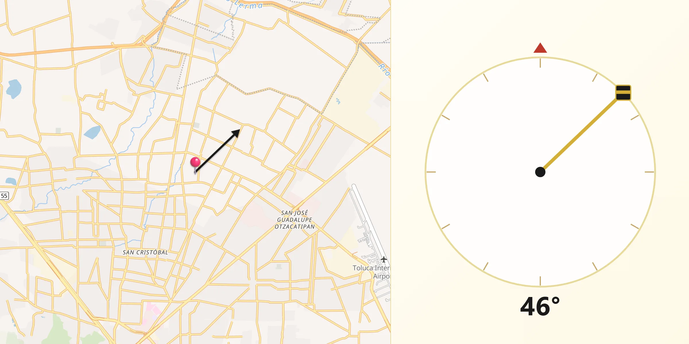 Dirección de la Qibla desde San Andrés Cuexcontitlán