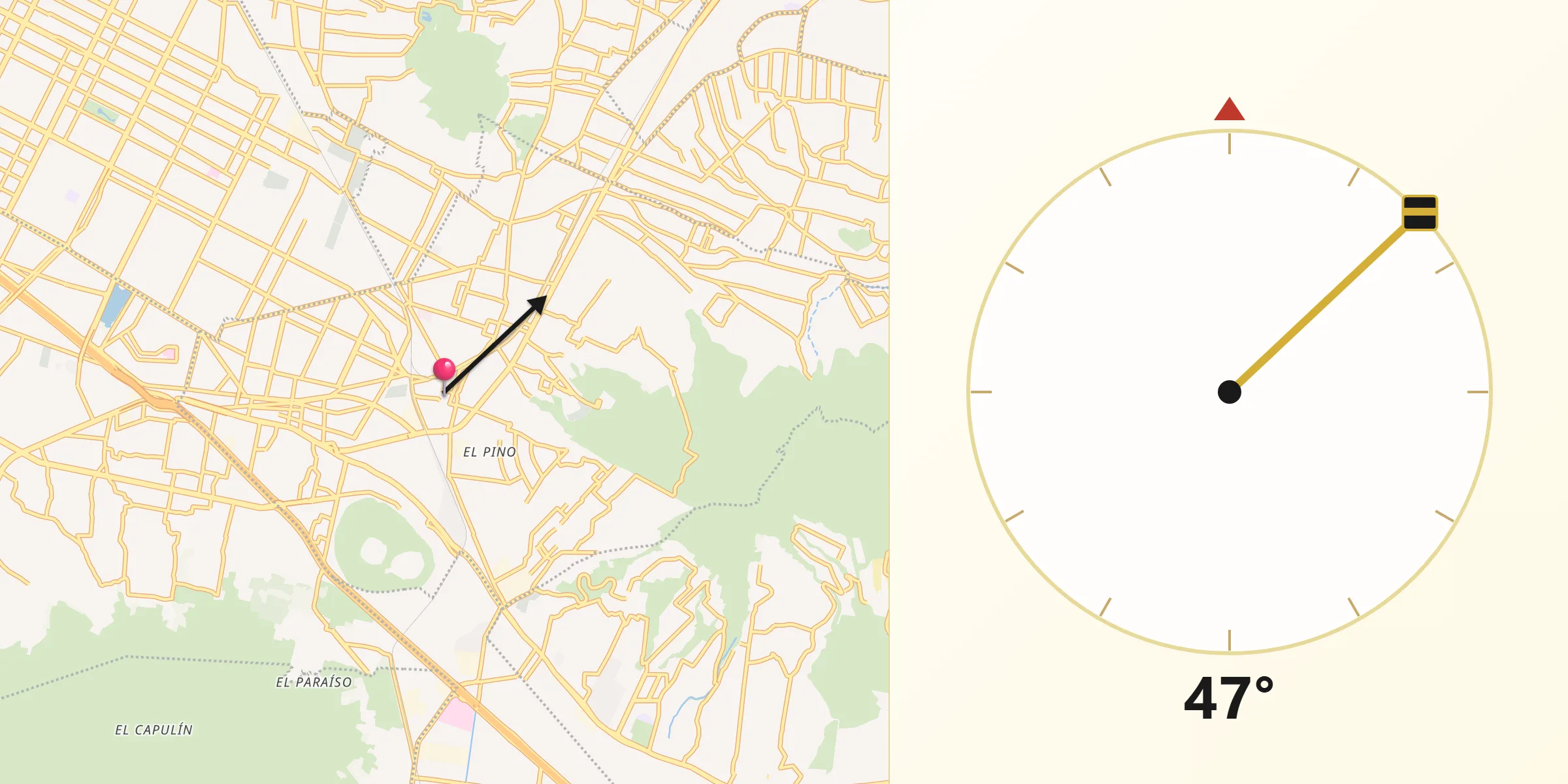 Dirección de la Qibla desde Tecamachalco