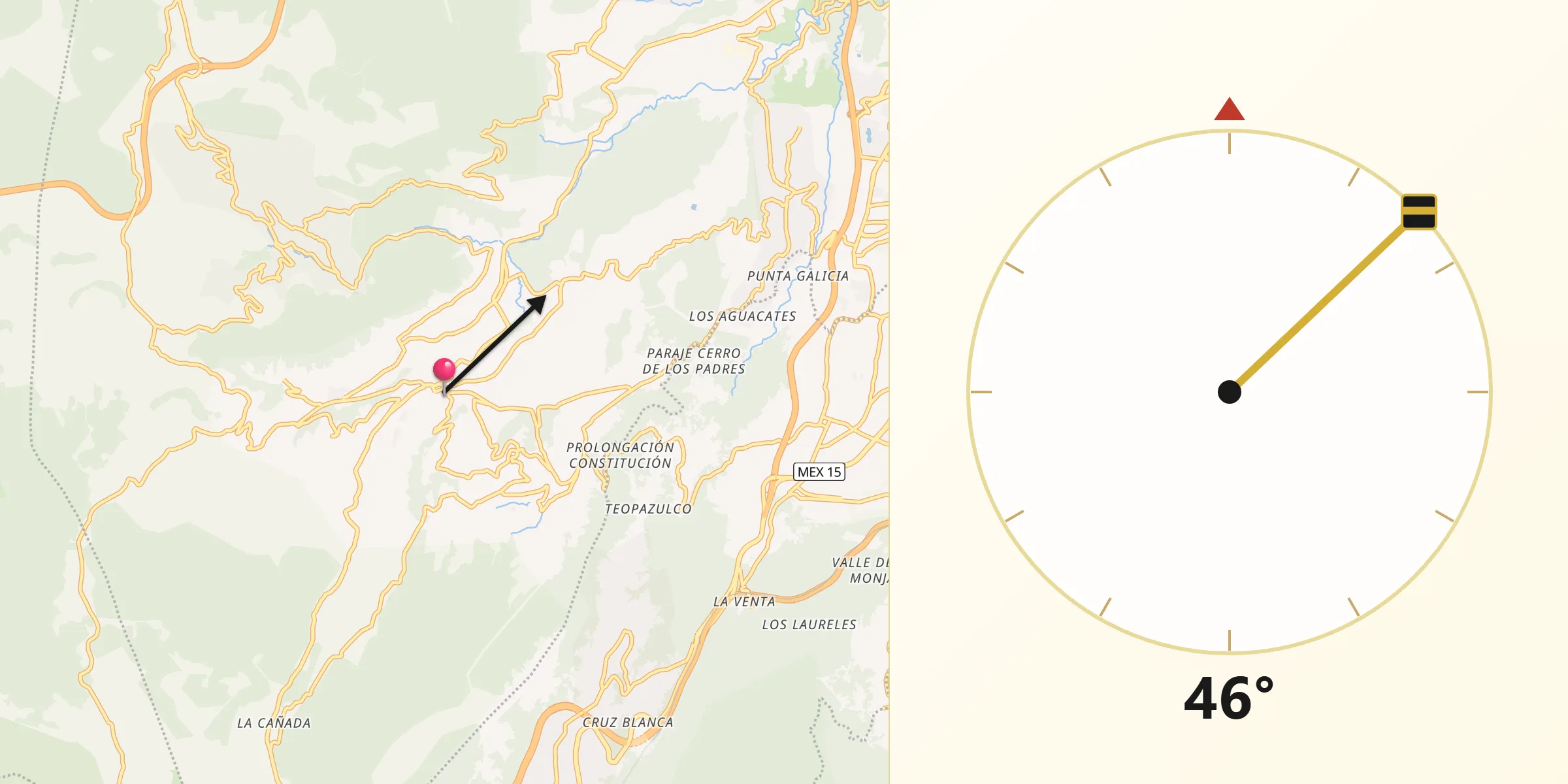Dirección de la Qibla desde Huixquilucan de Degollado