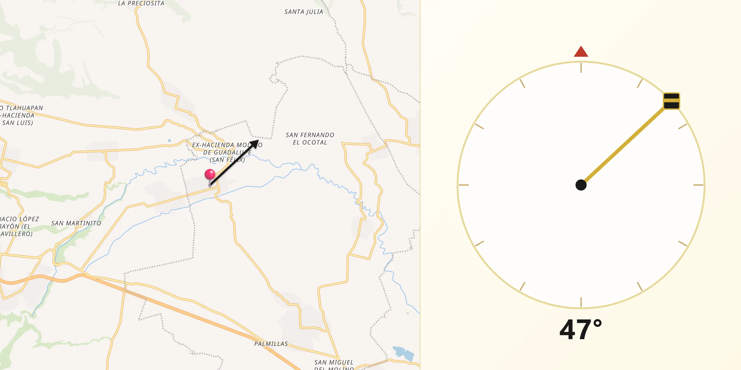 Dirección de la Qibla desde Juárez Coronaco