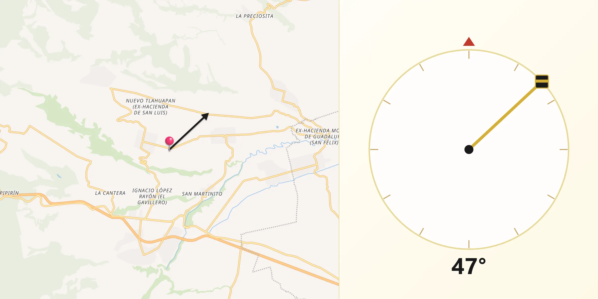 Dirección de la Qibla desde Tlahuapan