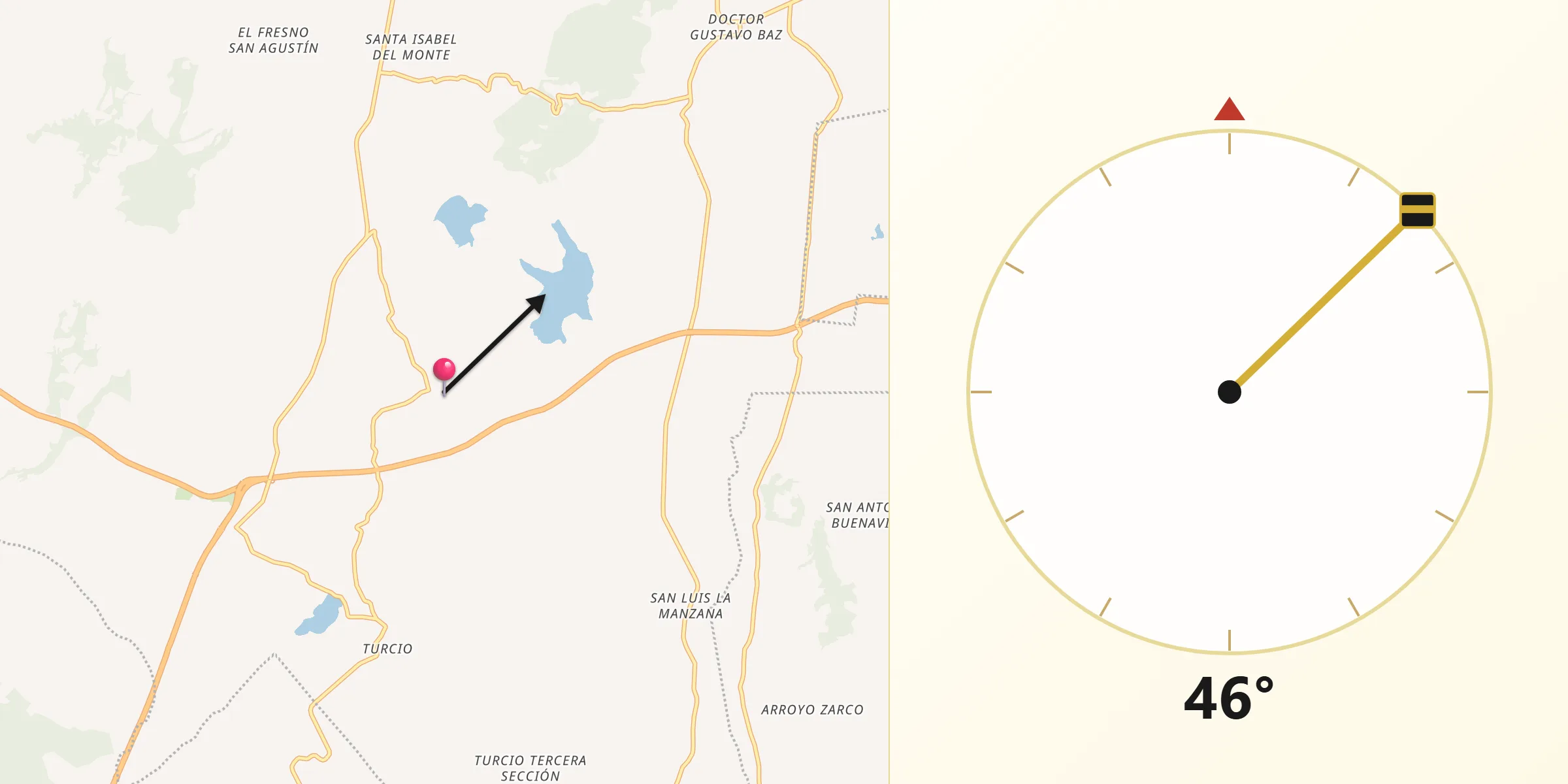 Dirección de la Qibla desde Turcio Segunda Sección