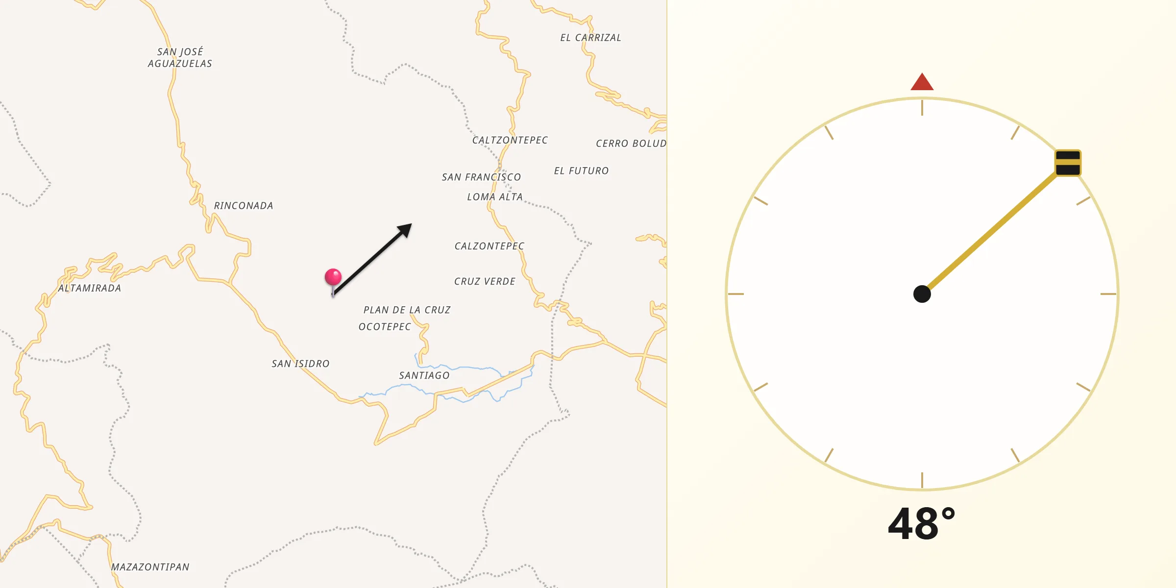 Dirección de la Qibla desde Xocotepéc