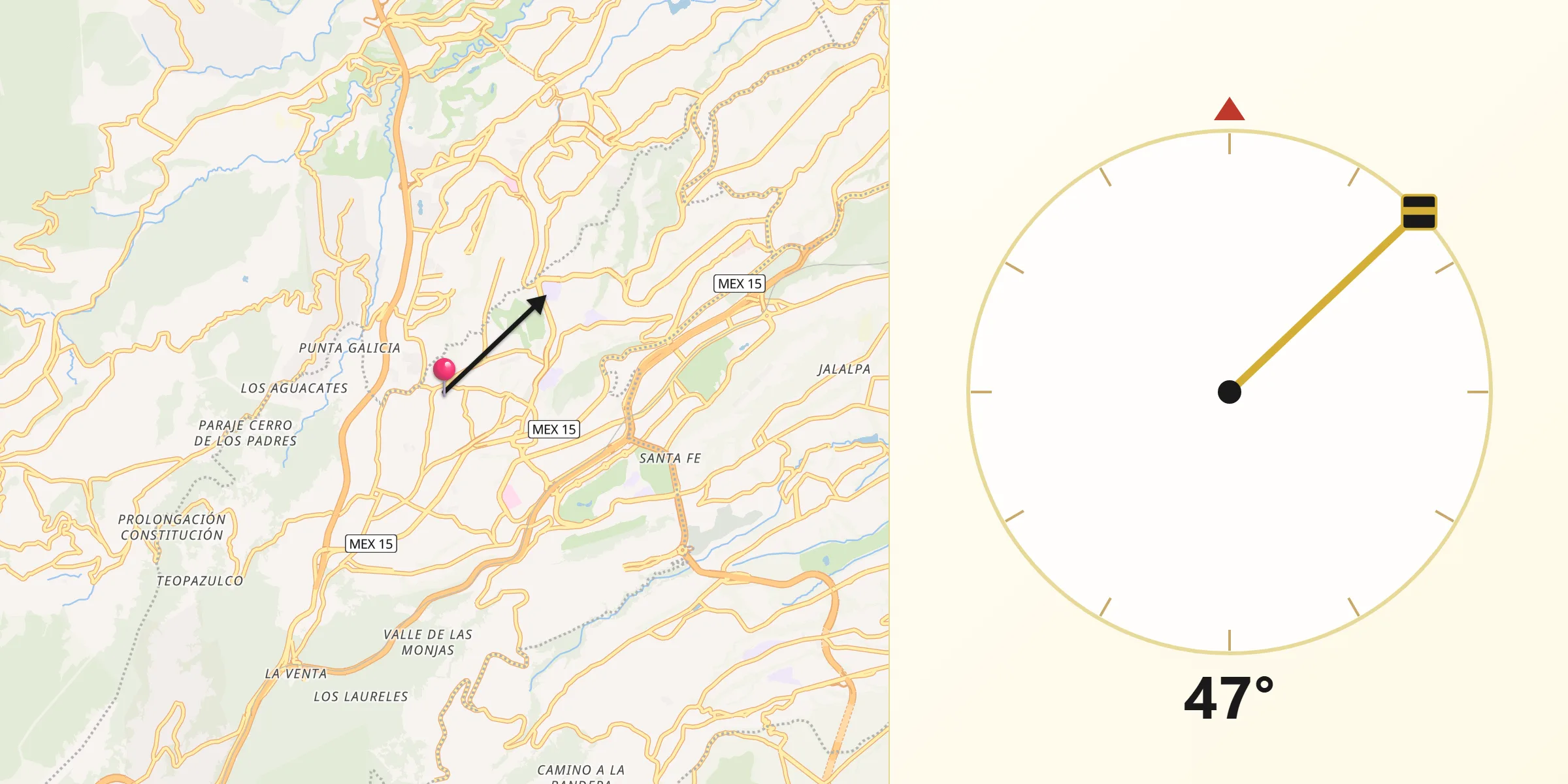 Dirección de la Qibla desde Cuajimalpa de Morelos