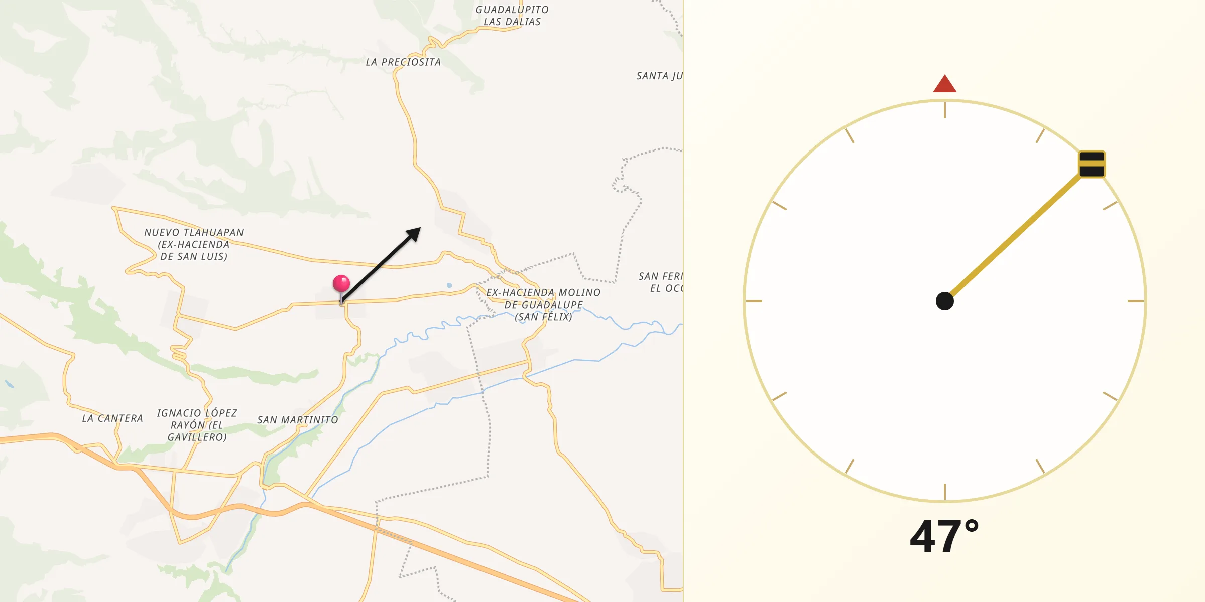 Dirección de la Qibla desde San Pedro Matamoros