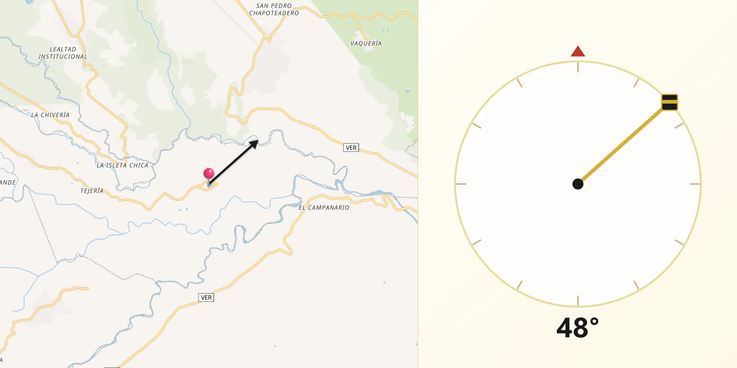 Dirección de la Qibla desde Llano Grande