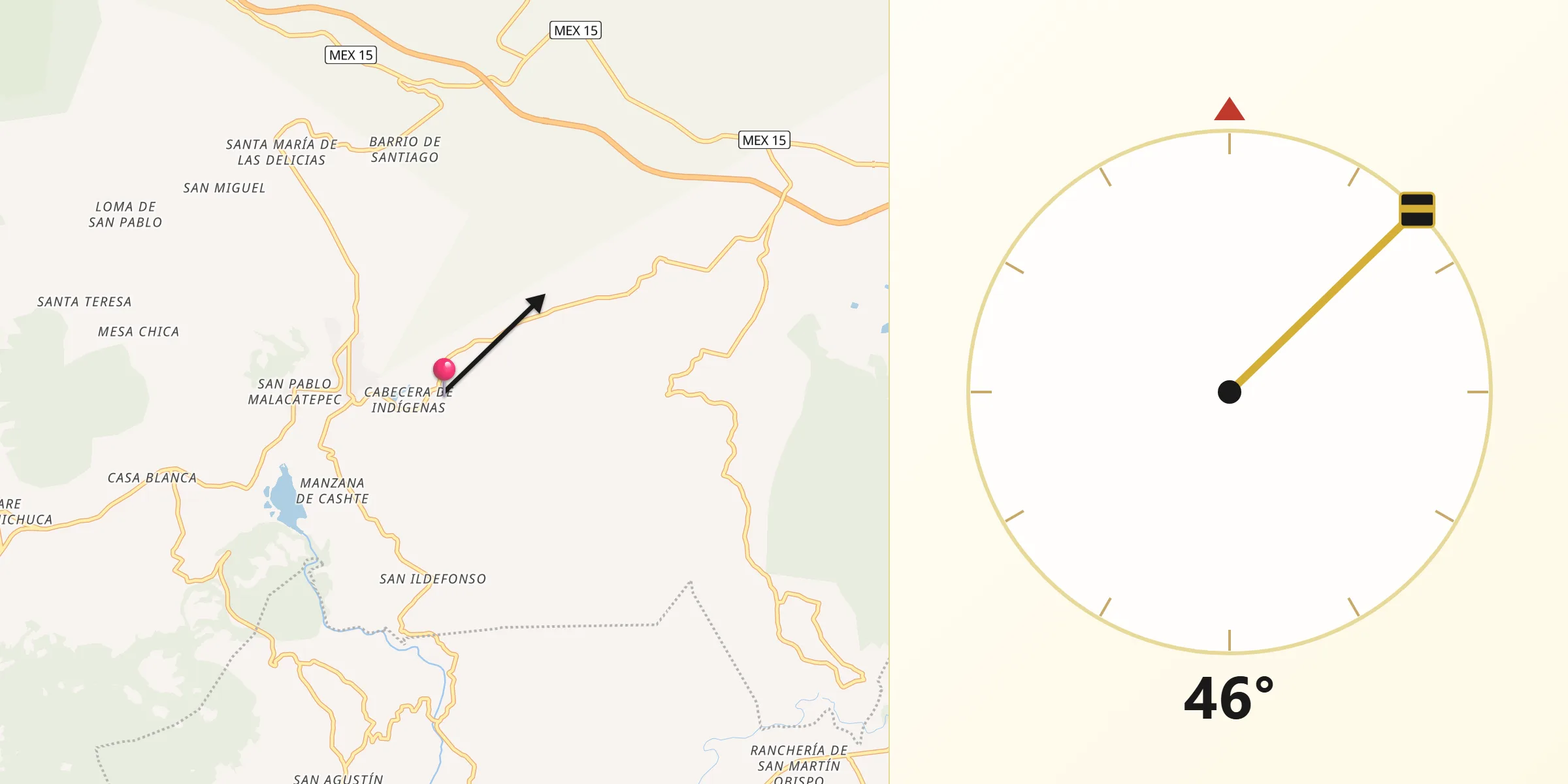 Dirección de la Qibla desde Cabecera de Indígenas