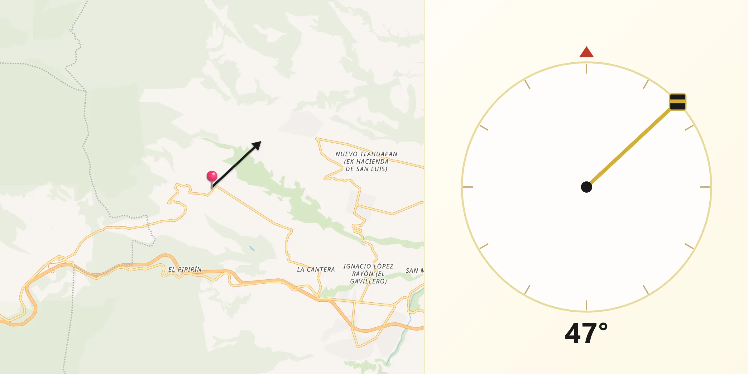 Dirección de la Qibla desde Santa Cruz Otlatla