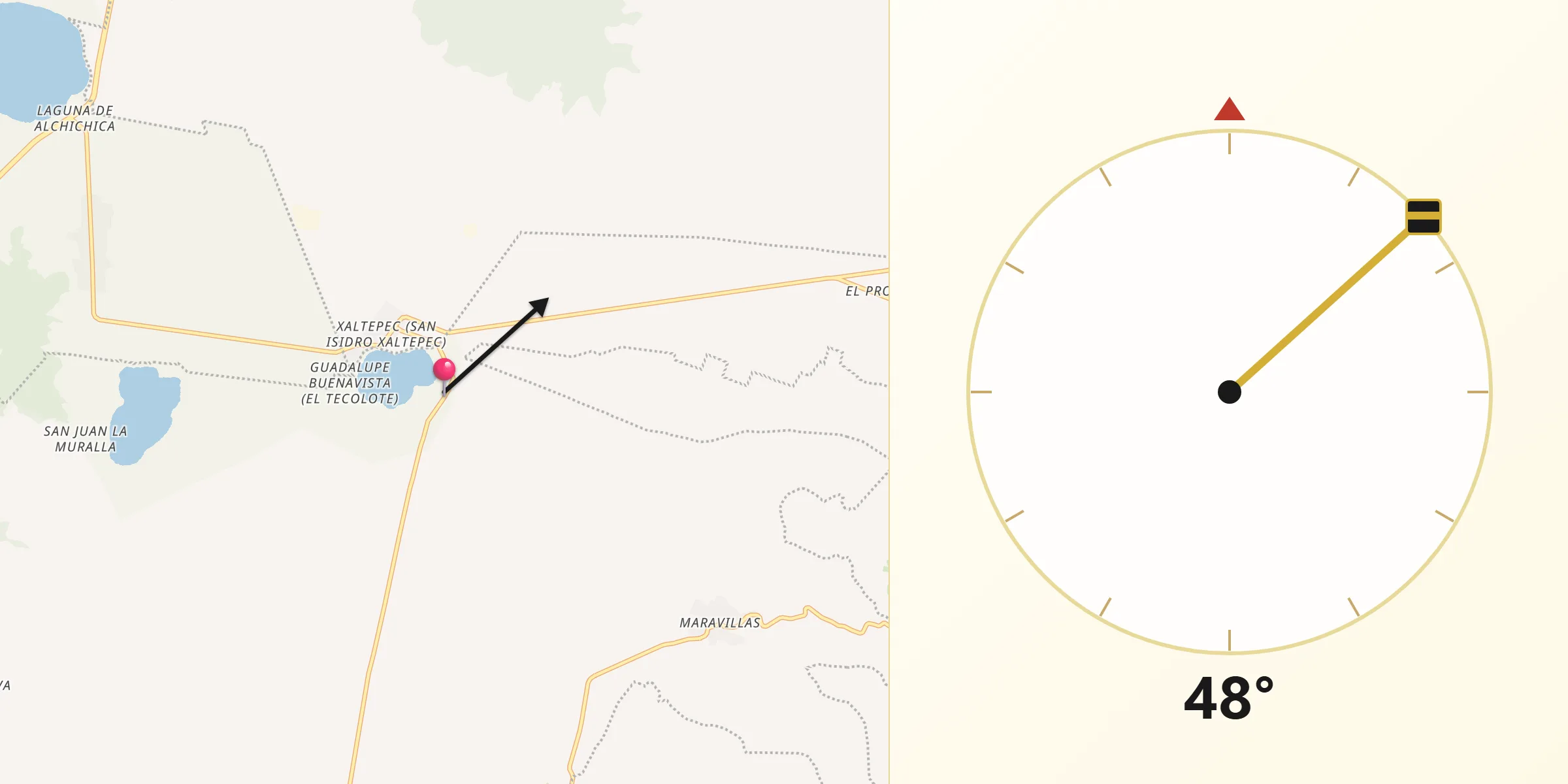Dirección de la Qibla desde Quechulac