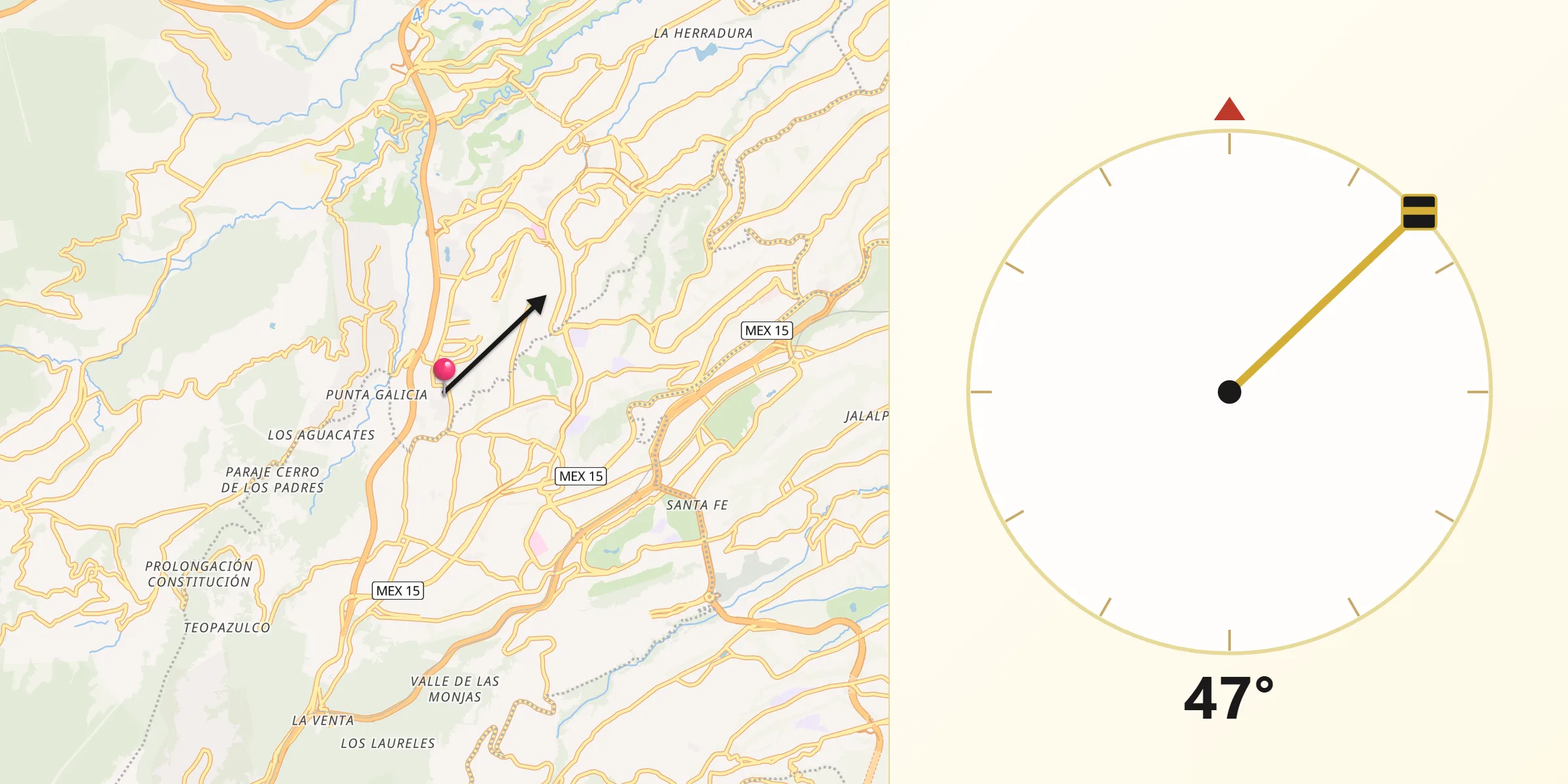 Dirección de la Qibla desde Jesús del Monte
