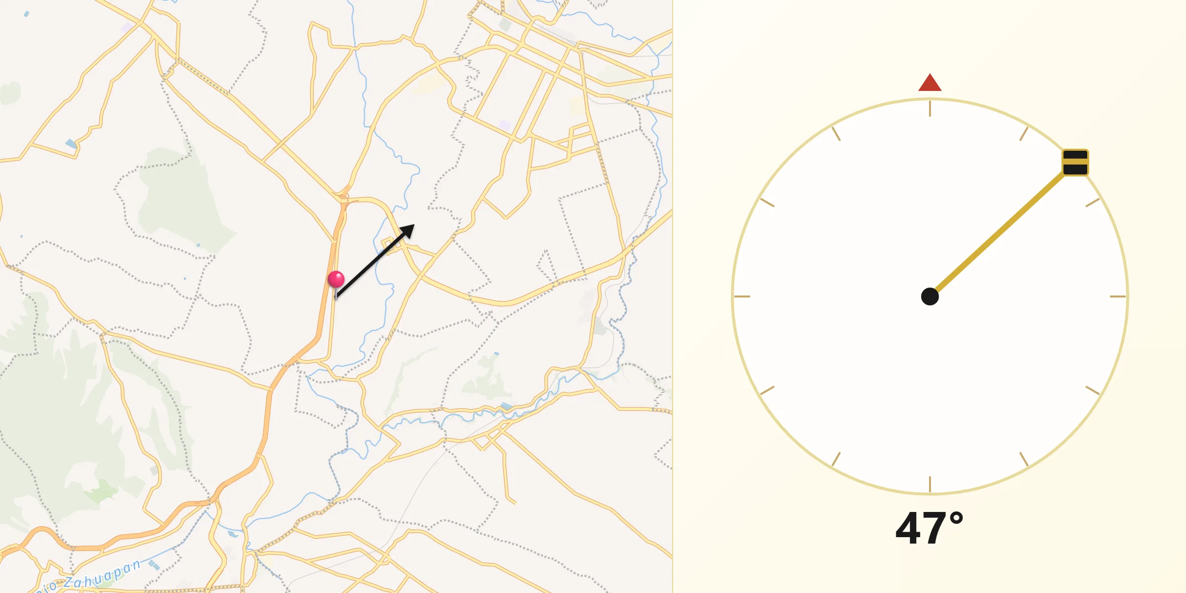 Dirección de la Qibla desde Santa María Atlihuetzian