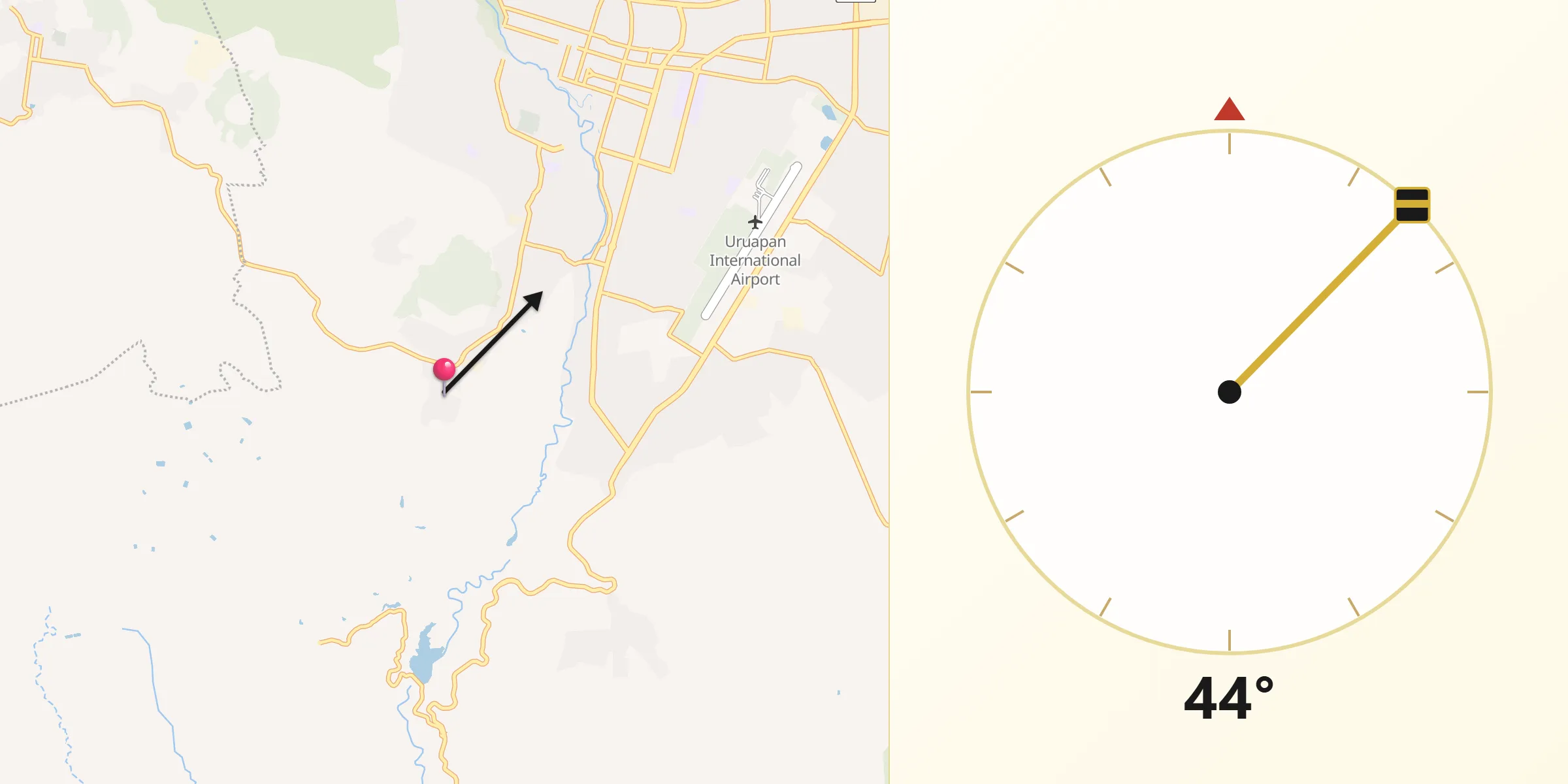 Dirección de la Qibla desde Jucutacato