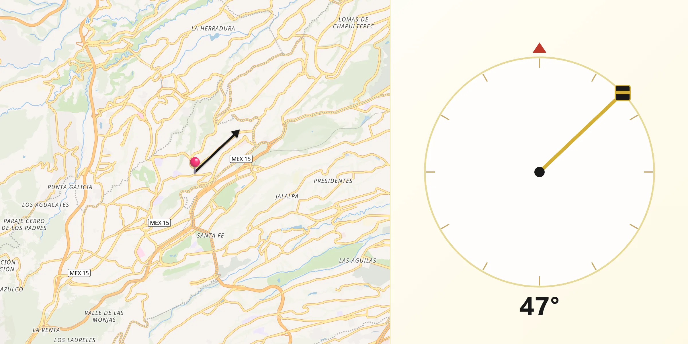 Dirección de la Qibla desde Col. Bosques de las Lomas