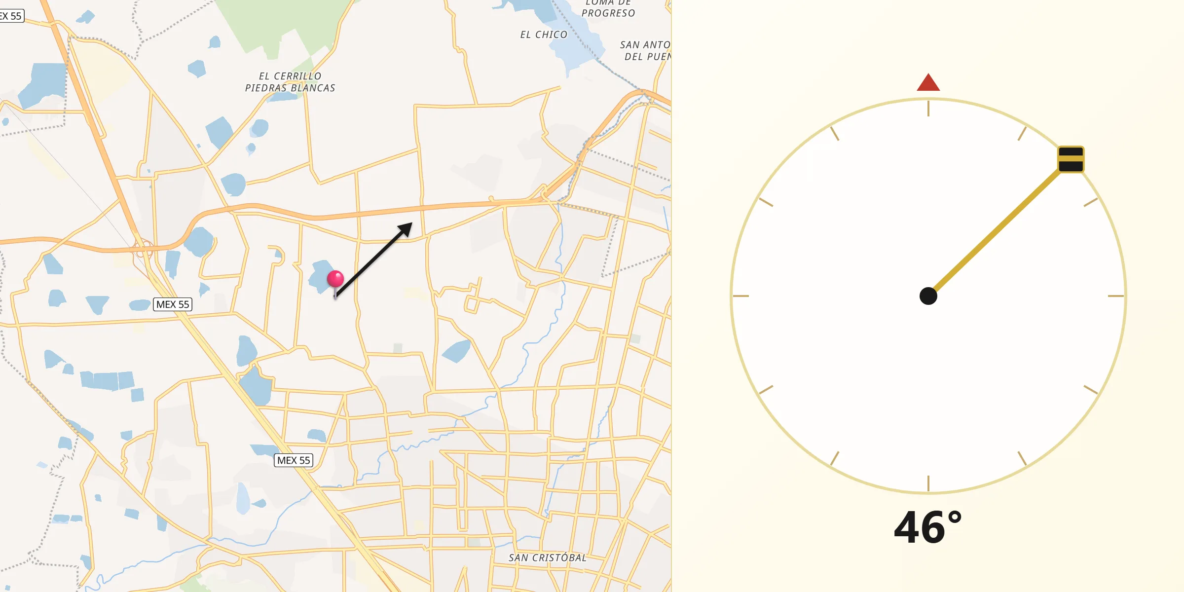 Dirección de la Qibla desde Barrio Bordo Nuevo