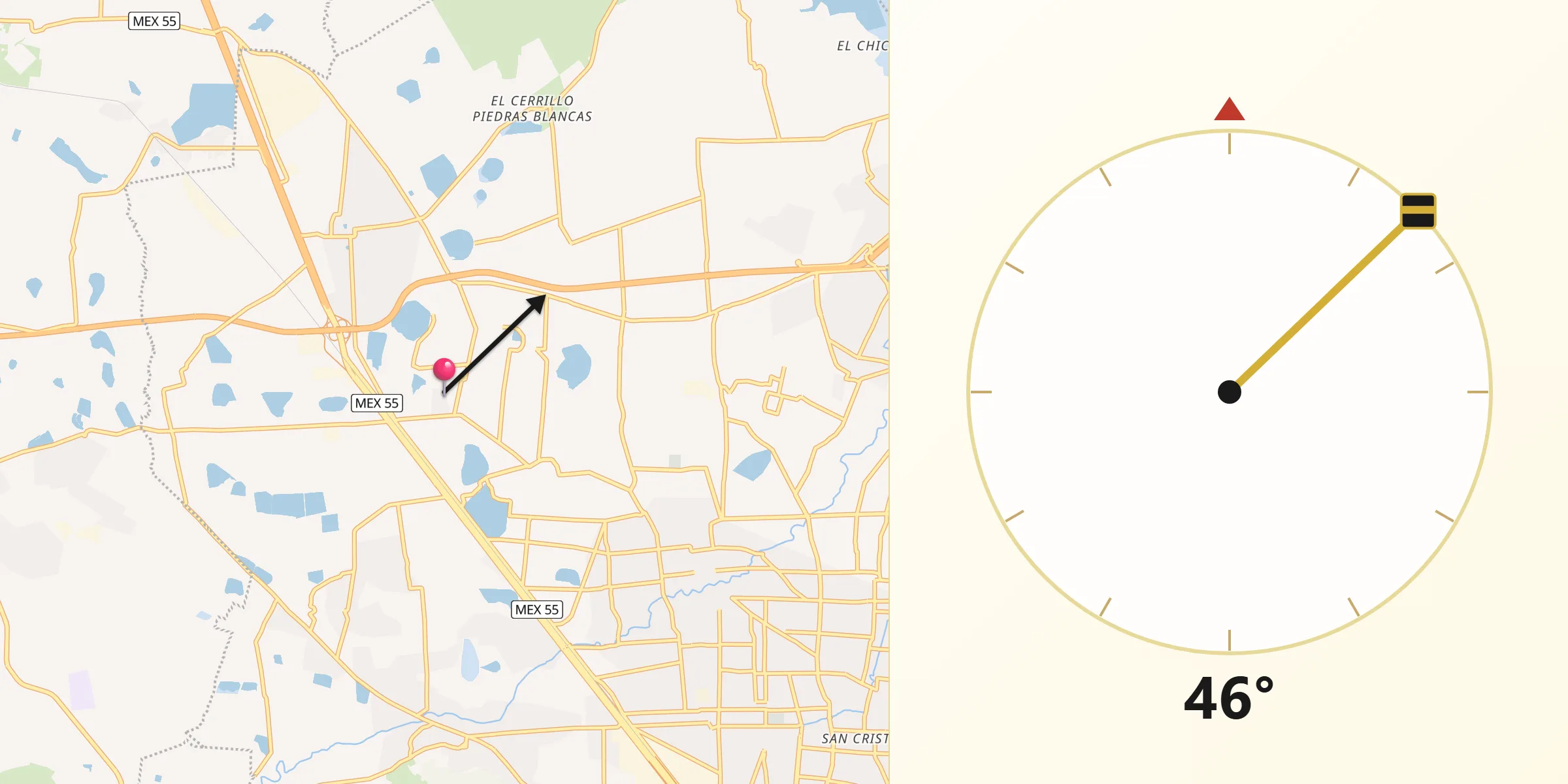 Dirección de la Qibla desde Colonia Aviación Autopan