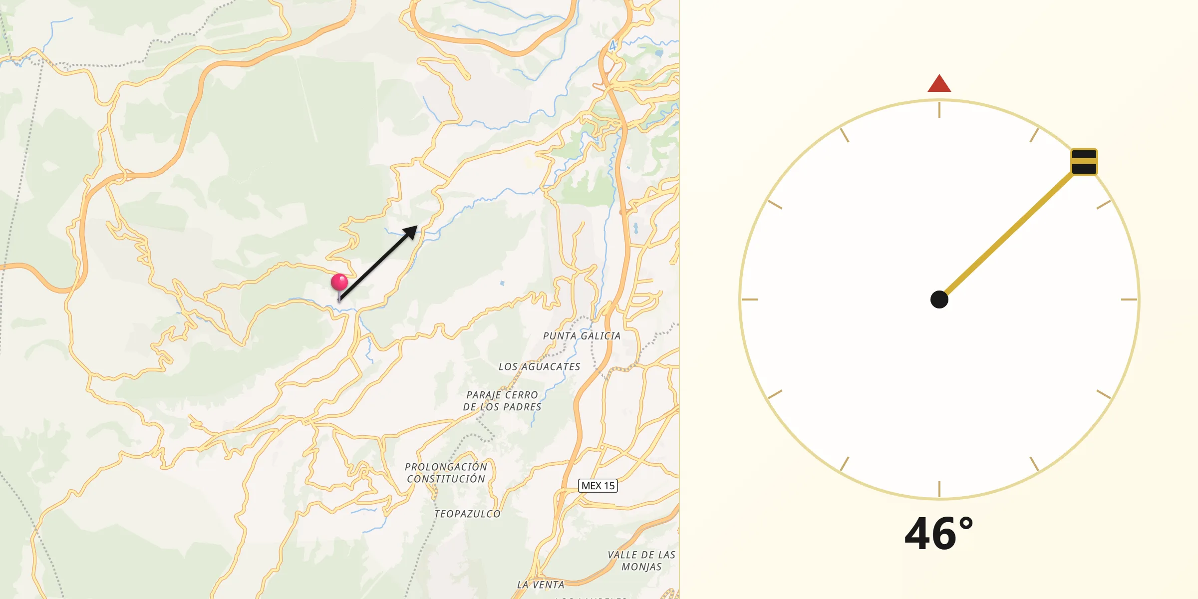 Dirección de la Qibla desde Paraje la Pera