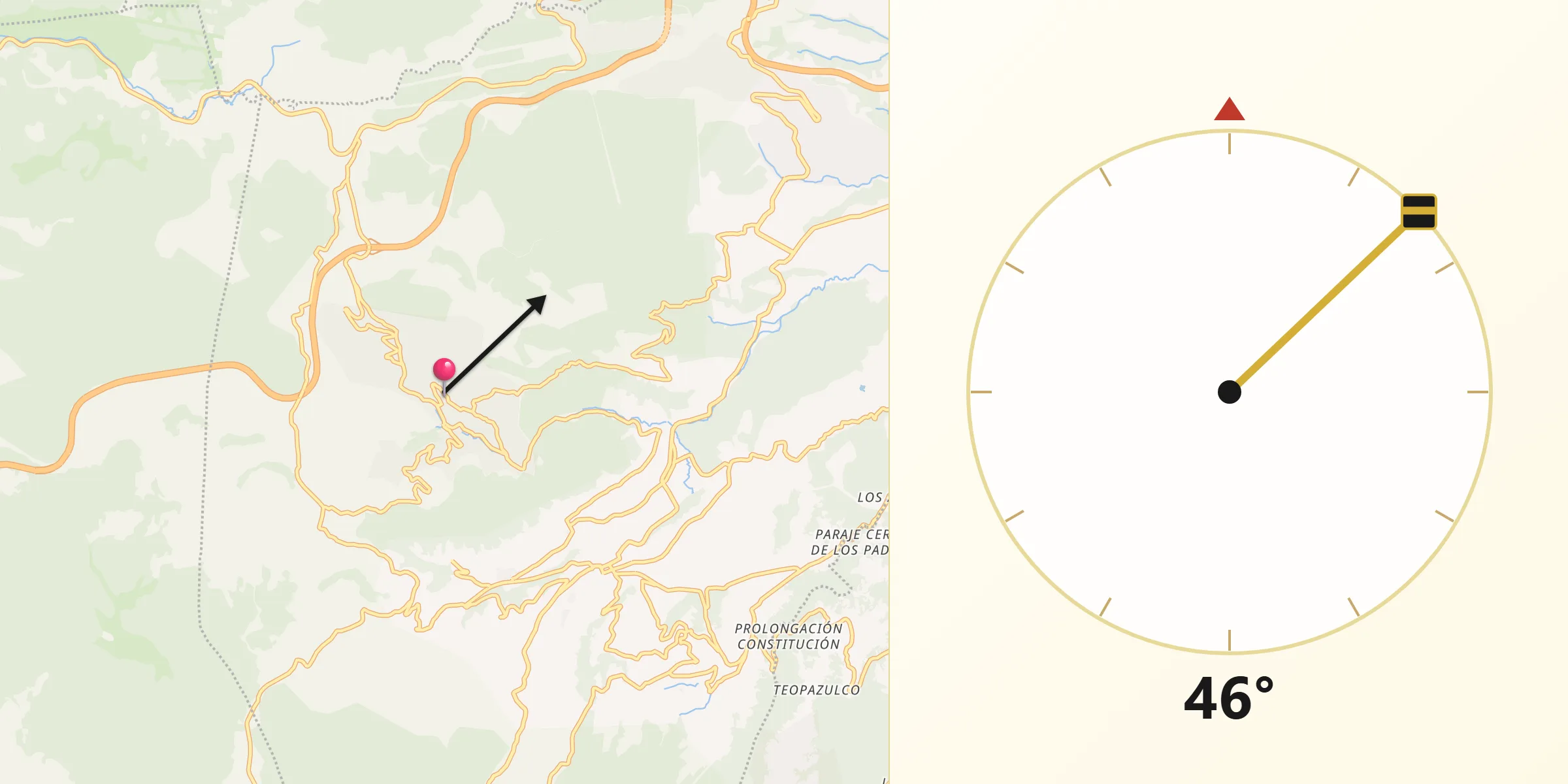 Dirección de la Qibla desde Santa Cruz Ayotuxco