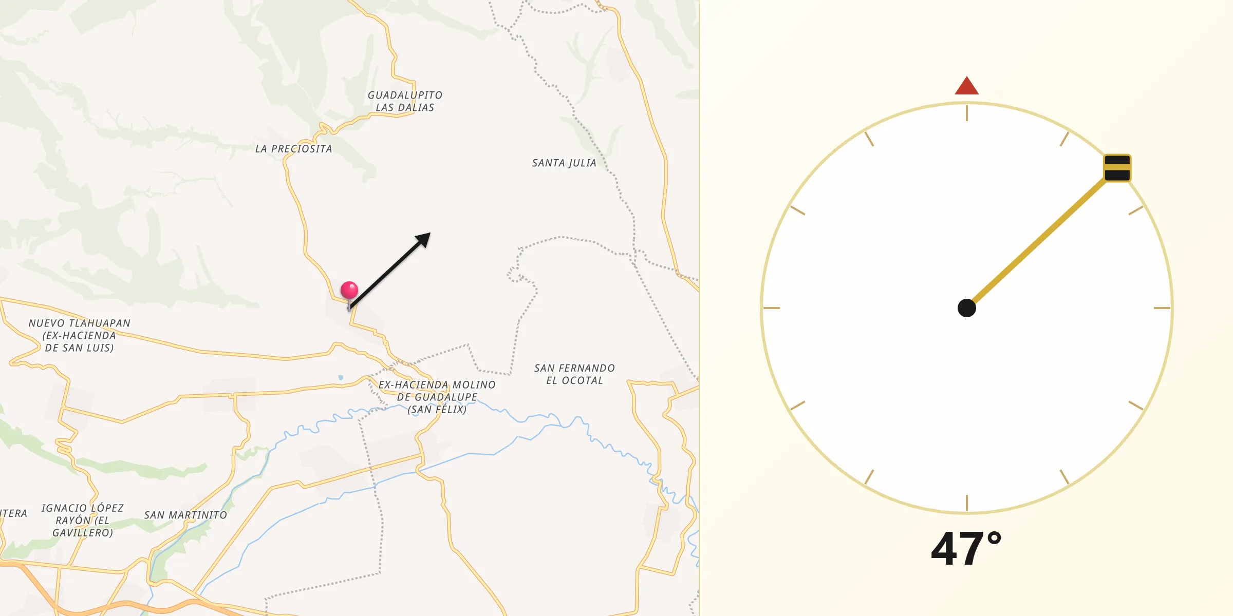 Dirección de la Qibla desde Santiago Coltzingo