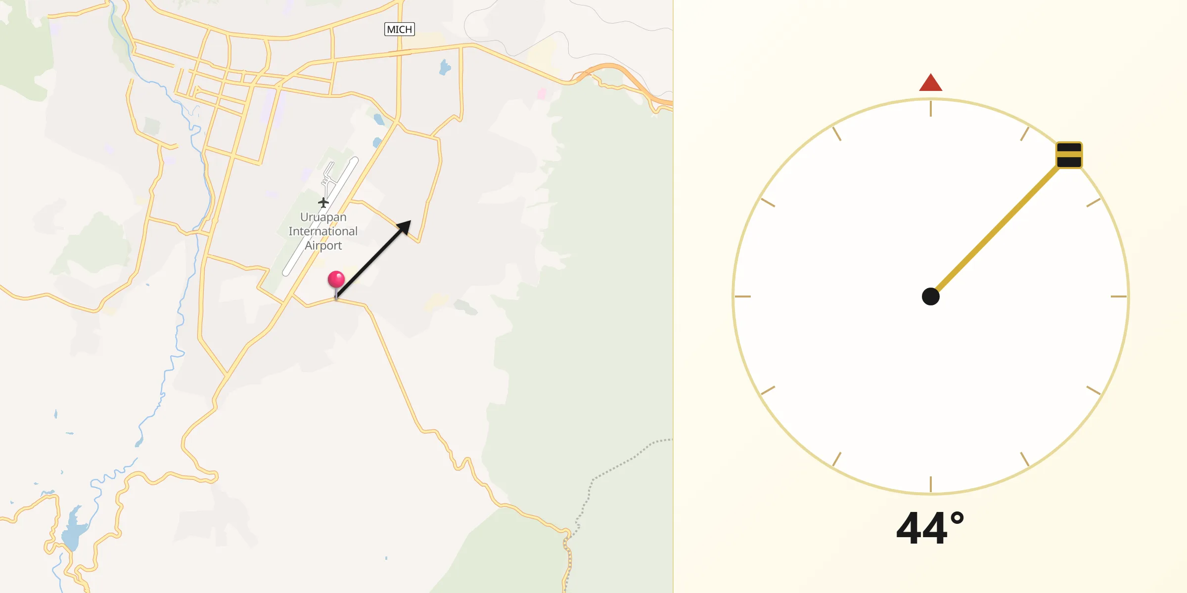 Dirección de la Qibla desde Santa Rosa (Santa Bárbara)