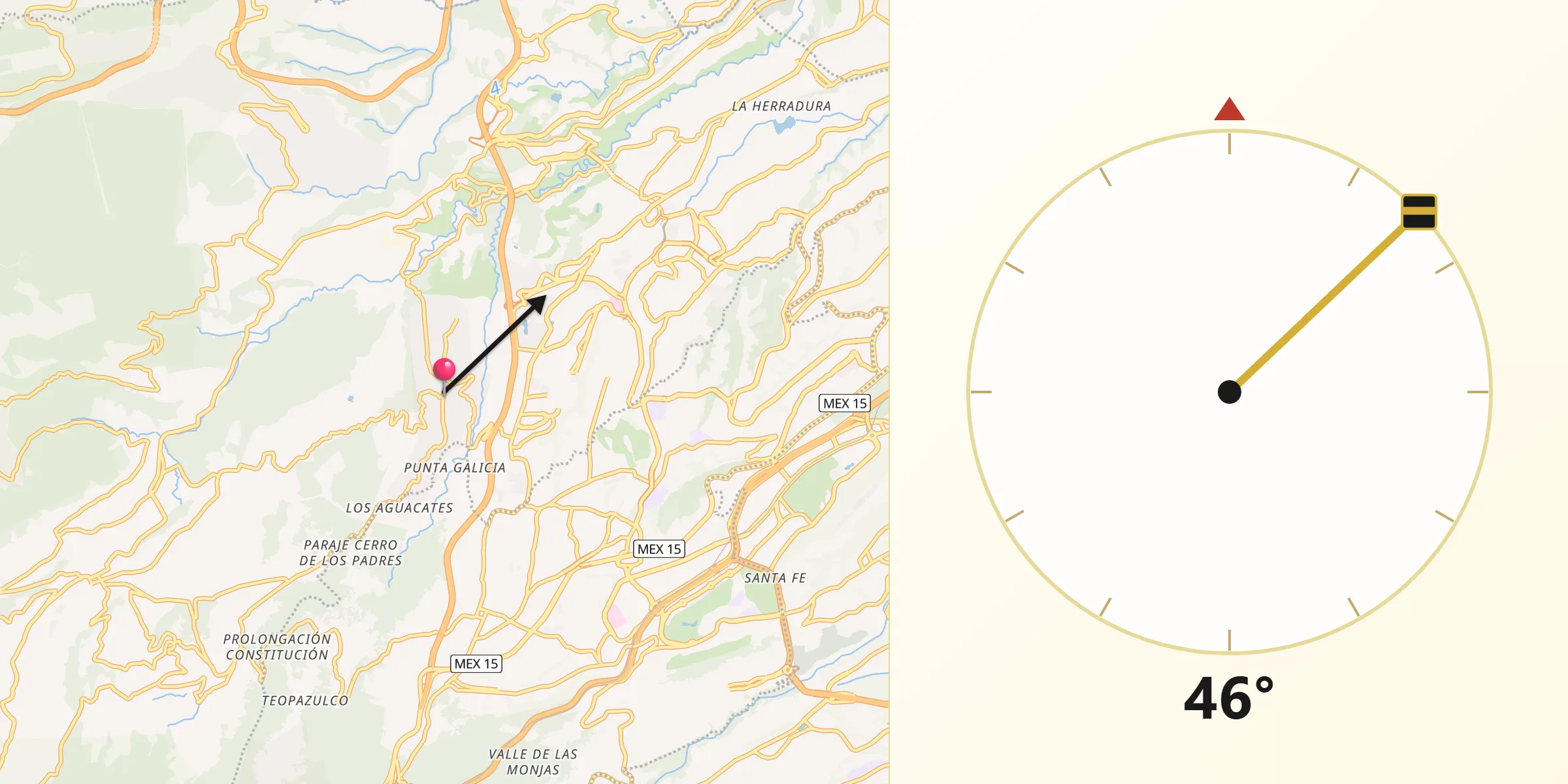 Dirección de la Qibla desde Santiago Yancuitlalpan