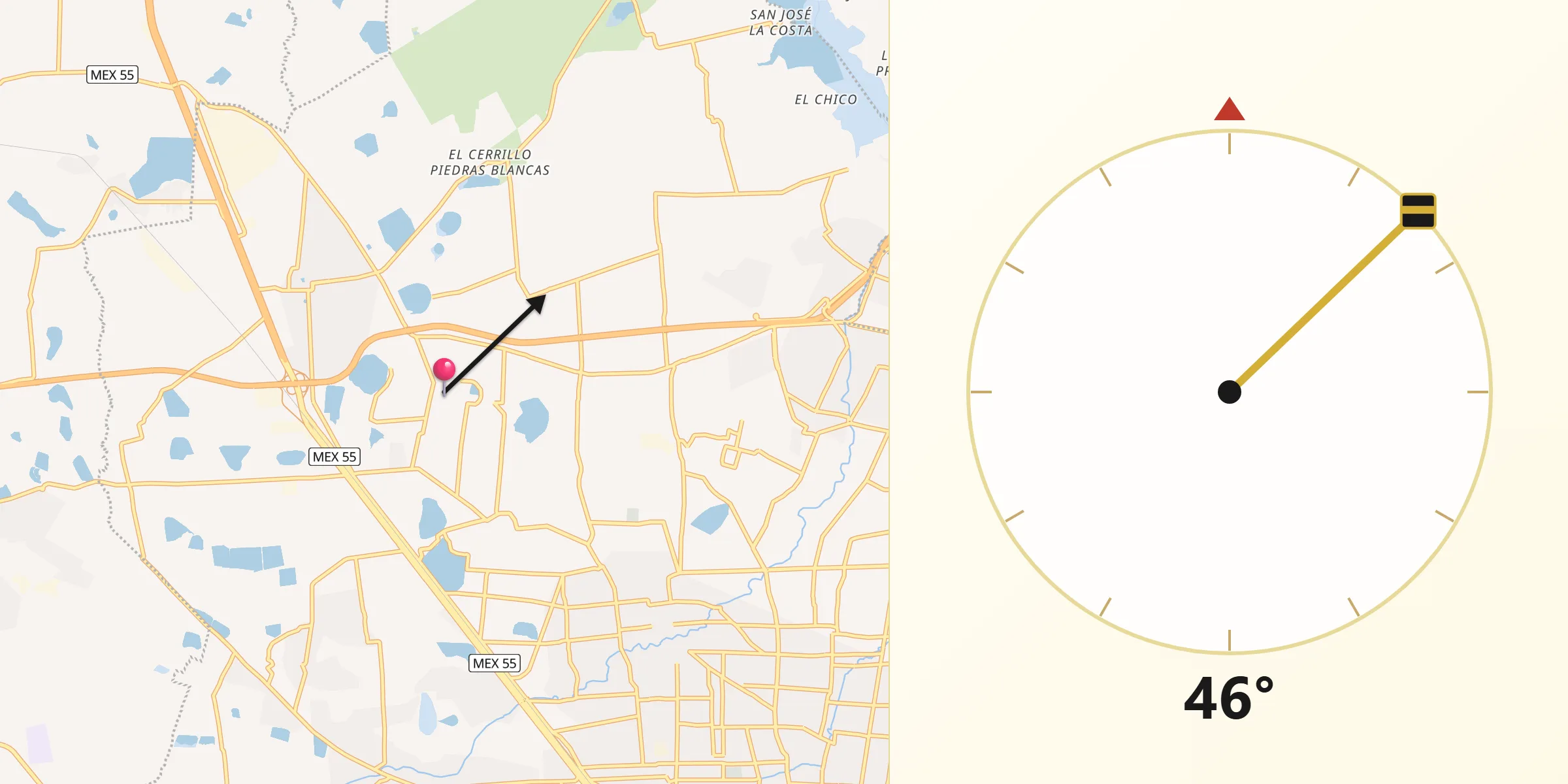 Dirección de la Qibla desde San Carlos Autopan